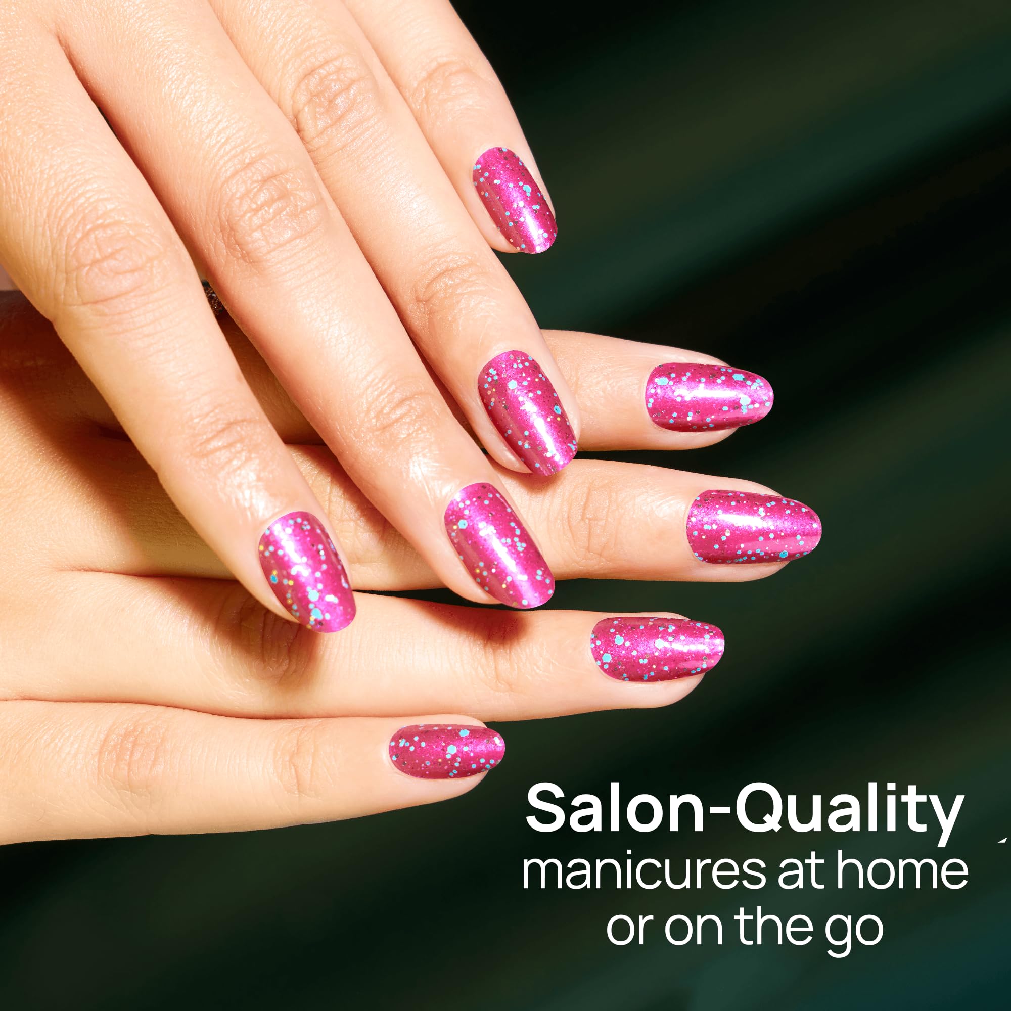Color Street Bauble & Bright Hot Pink Glitter Nails with Blue Sparkle – 16 Real Polish Strips