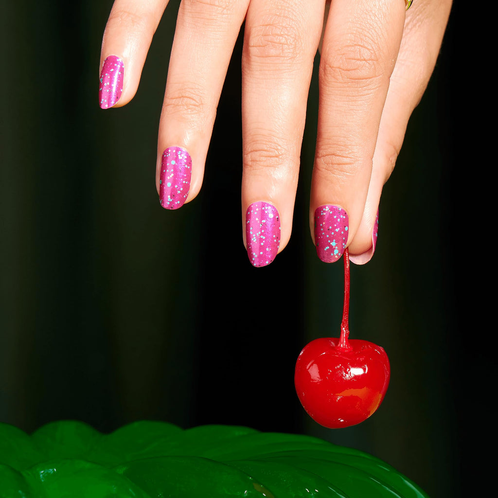 Color Street Bauble & Bright Hot Pink Glitter Nails with Blue Sparkle – 16 Real Polish Strips