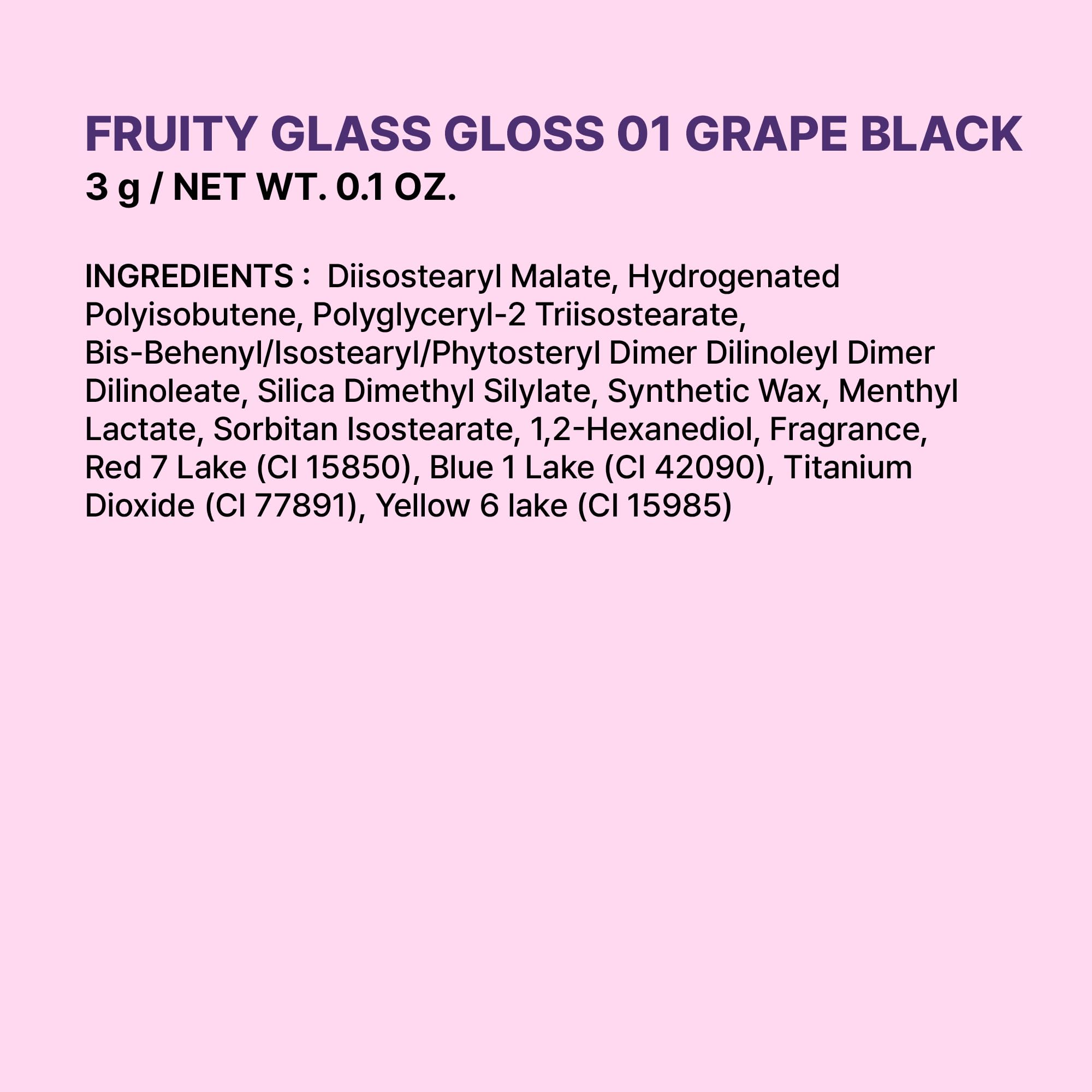 COLORGRAM Fruity Glass Gloss 01 Grape Black | Glass-Shine Lip Gloss, Non-Sticky & Hydrating
