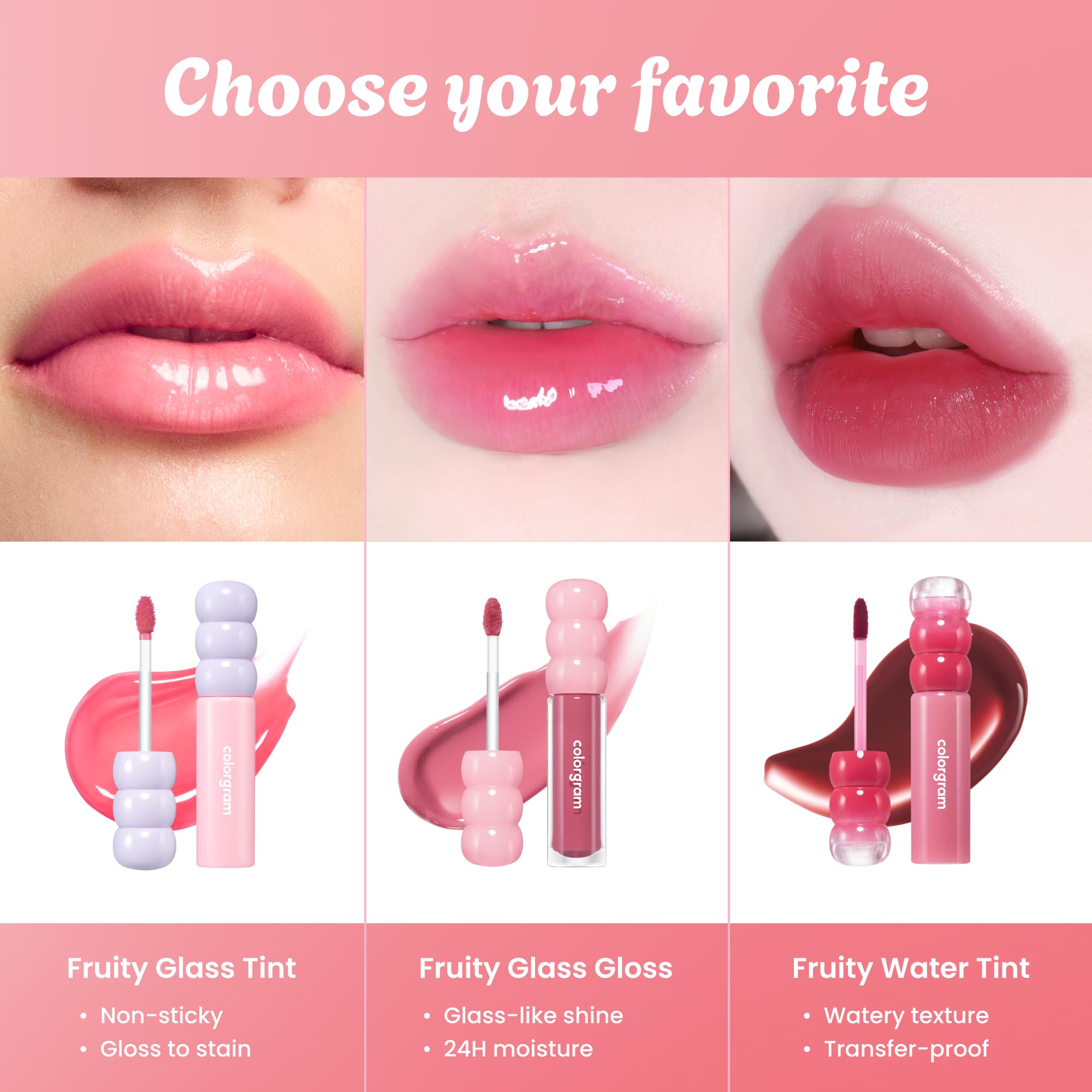 COLORGRAM Fruity Glass Tint 14 Sulky Lychee – Long-Lasting Gloss Lip Tint