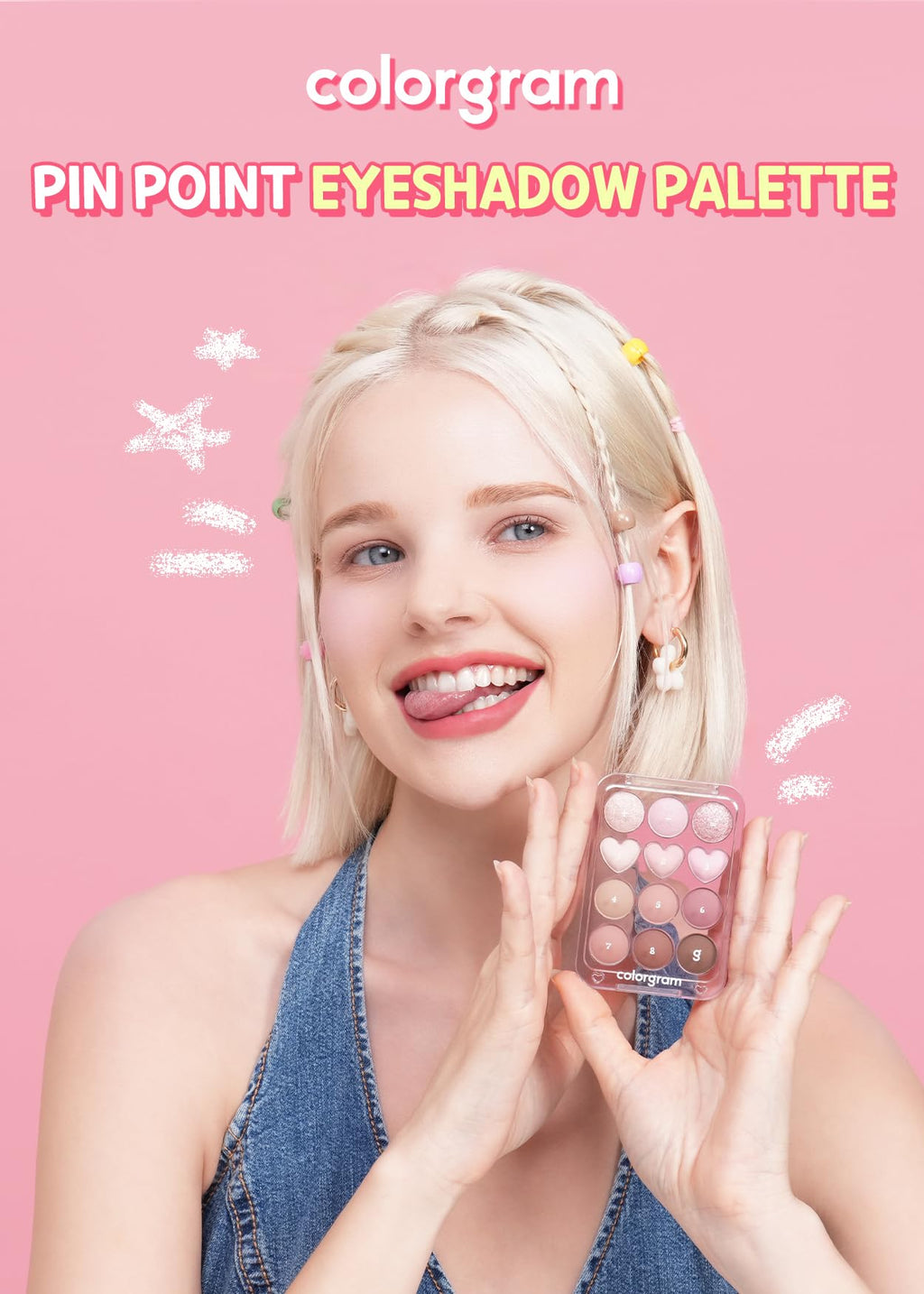 COLORGRAM Pin Point Eyeshadow Palette 04 Bright+Cool | Ultra-Blendable Matte & Glitter