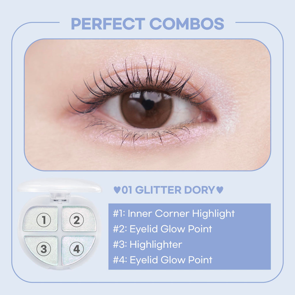 COLORGRAM Tintin Dory Eyeshadow Palette 01 Glitter Dory – 4-Color Compact, Silky & Pigmented
