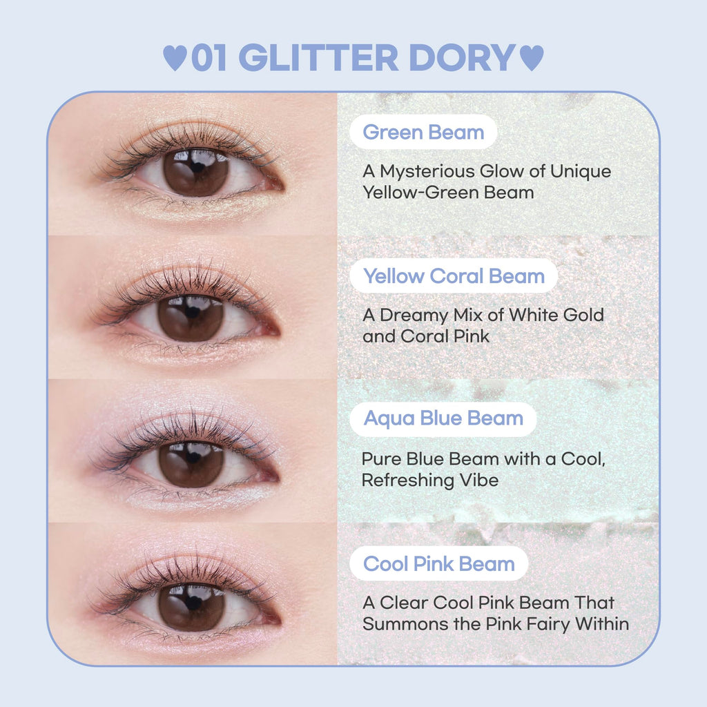 COLORGRAM Tintin Dory Eyeshadow Palette 01 Glitter Dory – 4-Color Compact, Silky & Pigmented