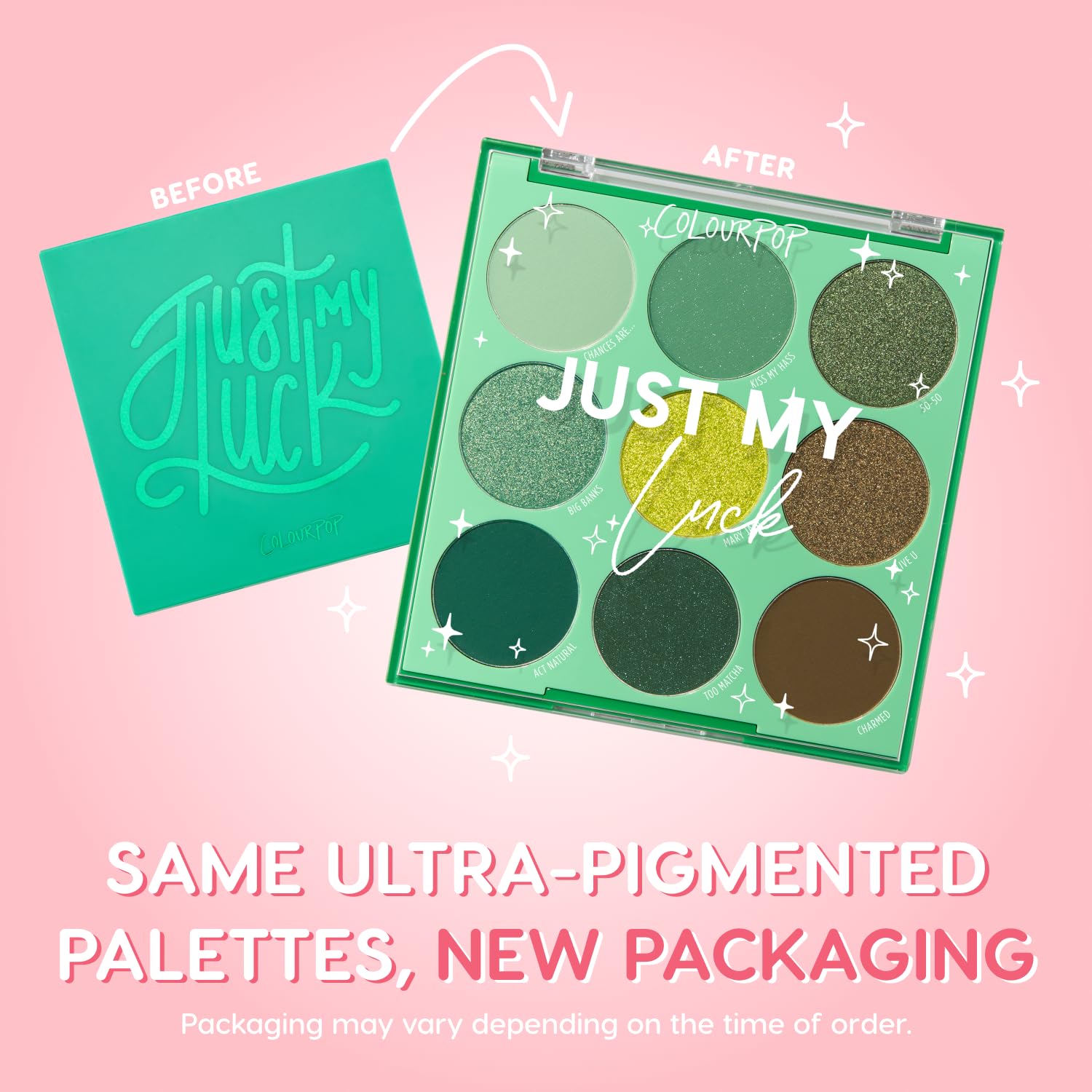 ColourPop Just My Luck Green Eyeshadow Palette | 9 Matte & Metallic Greens, Long-Wearing, 0.3 oz