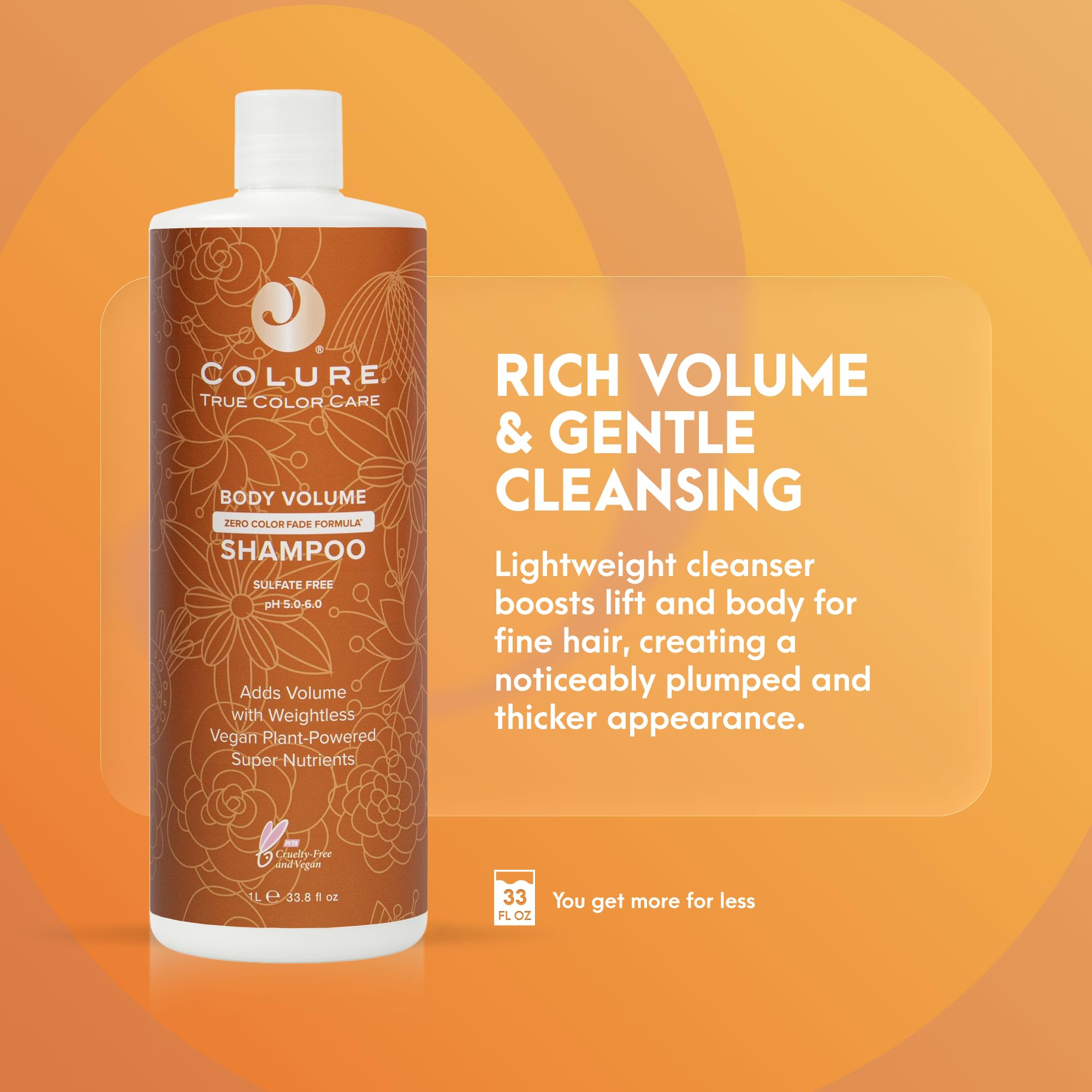COLURE Body Volume Shampoo – 33 oz | Volumizing, Sulfate-Free Cleanser for Fine Hair