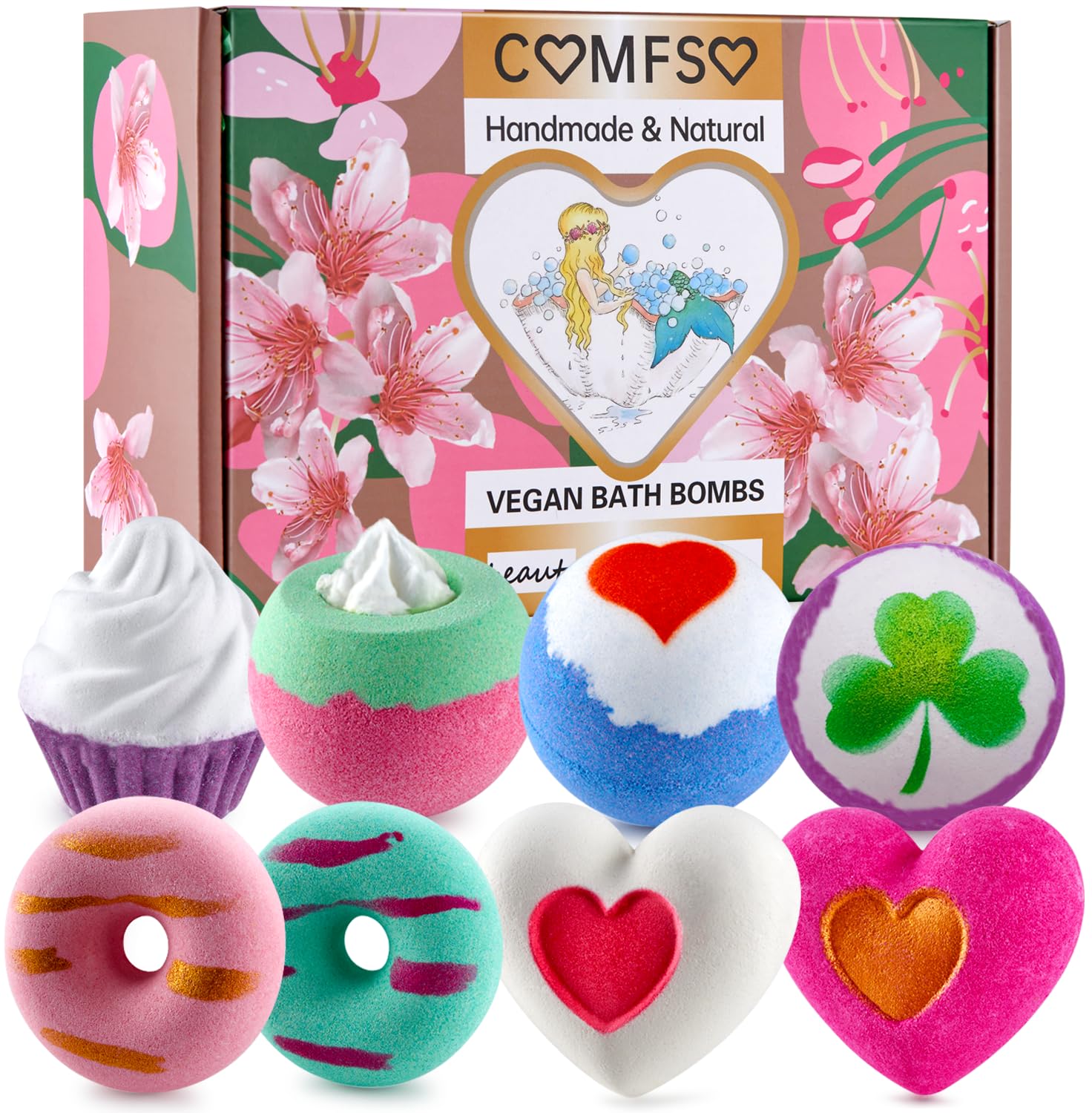 Comfso Bath Bombs Gift Set for Girls — Handmade Bubble Bath for Women & Kids