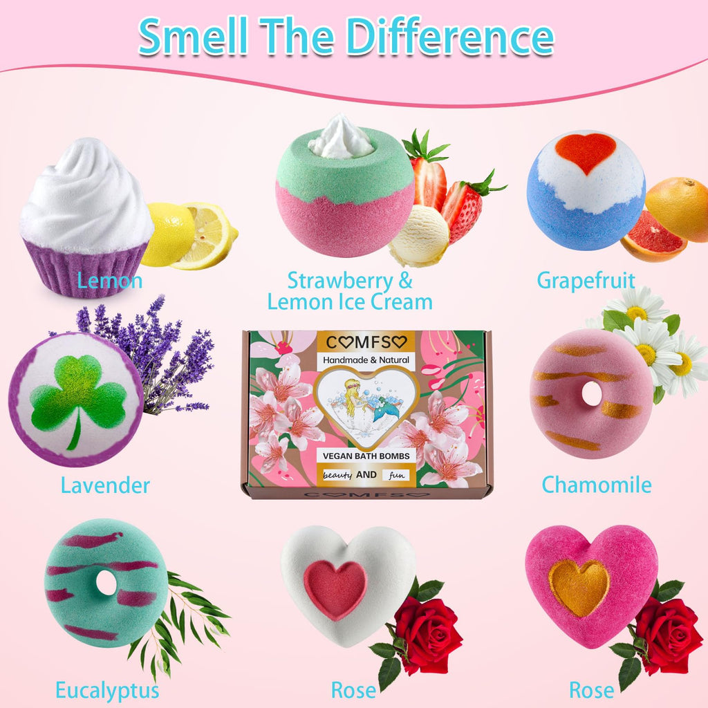 Comfso Bath Bombs Gift Set for Girls — Handmade Bubble Bath for Women & Kids