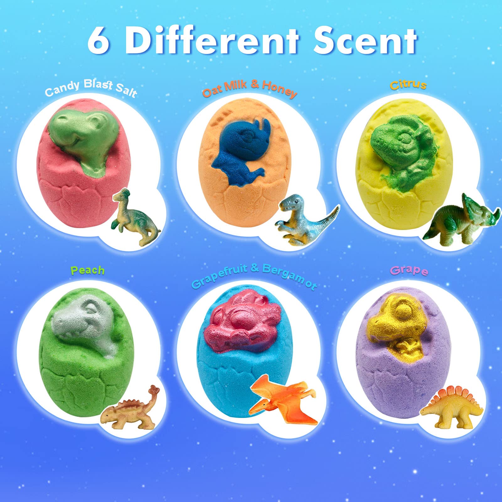 Comfso Kids Bath Bombs – XL Dino Eggs with Surprise Toys | Natural Bubble Bath Gift Set