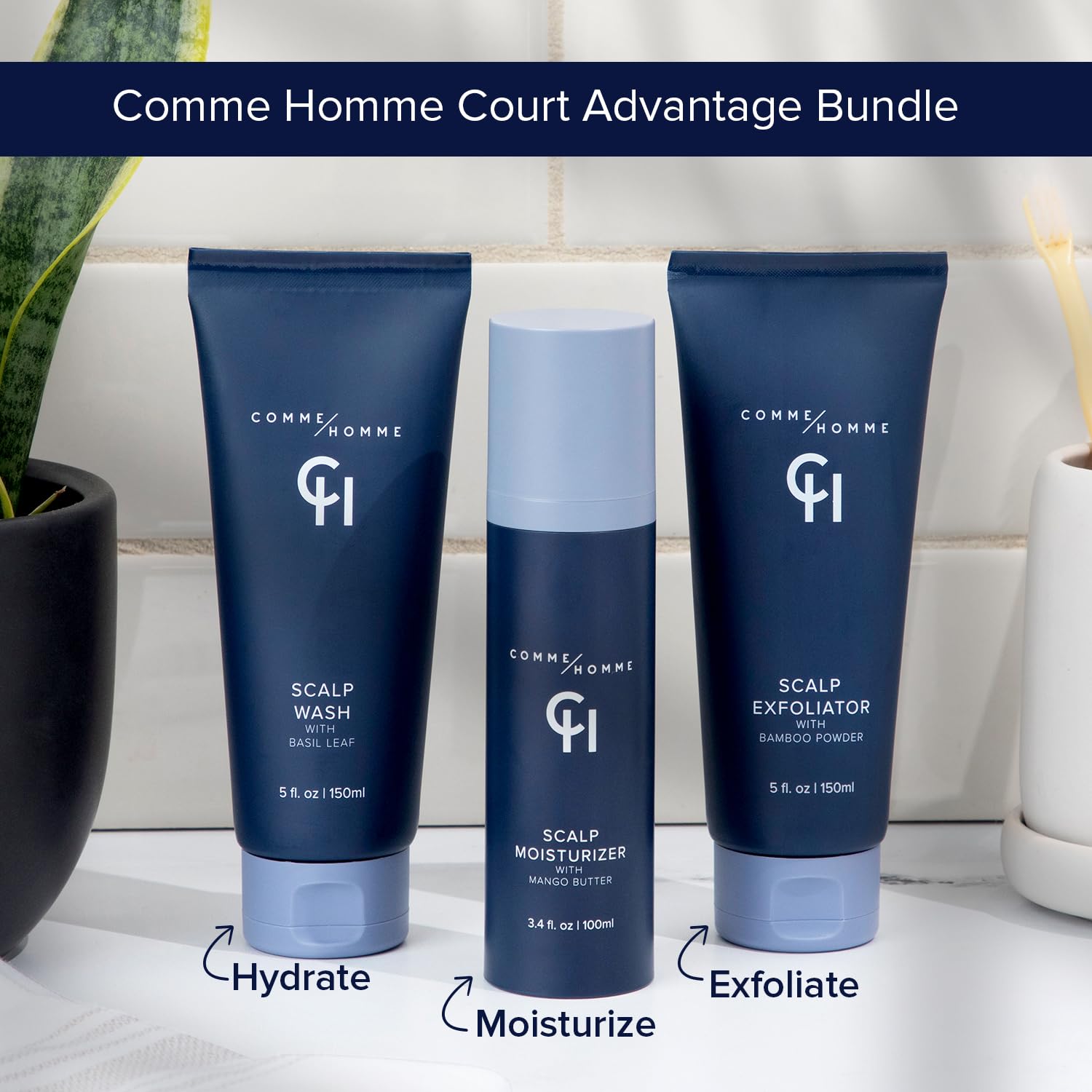 Comme Homme Scalp Exfoliator for Bald Men – Detoxifying Pre-Shave Scrub with Bamboo, Glycolic Acid, Aloe & Caffeine (5 fl oz / 150 ml)