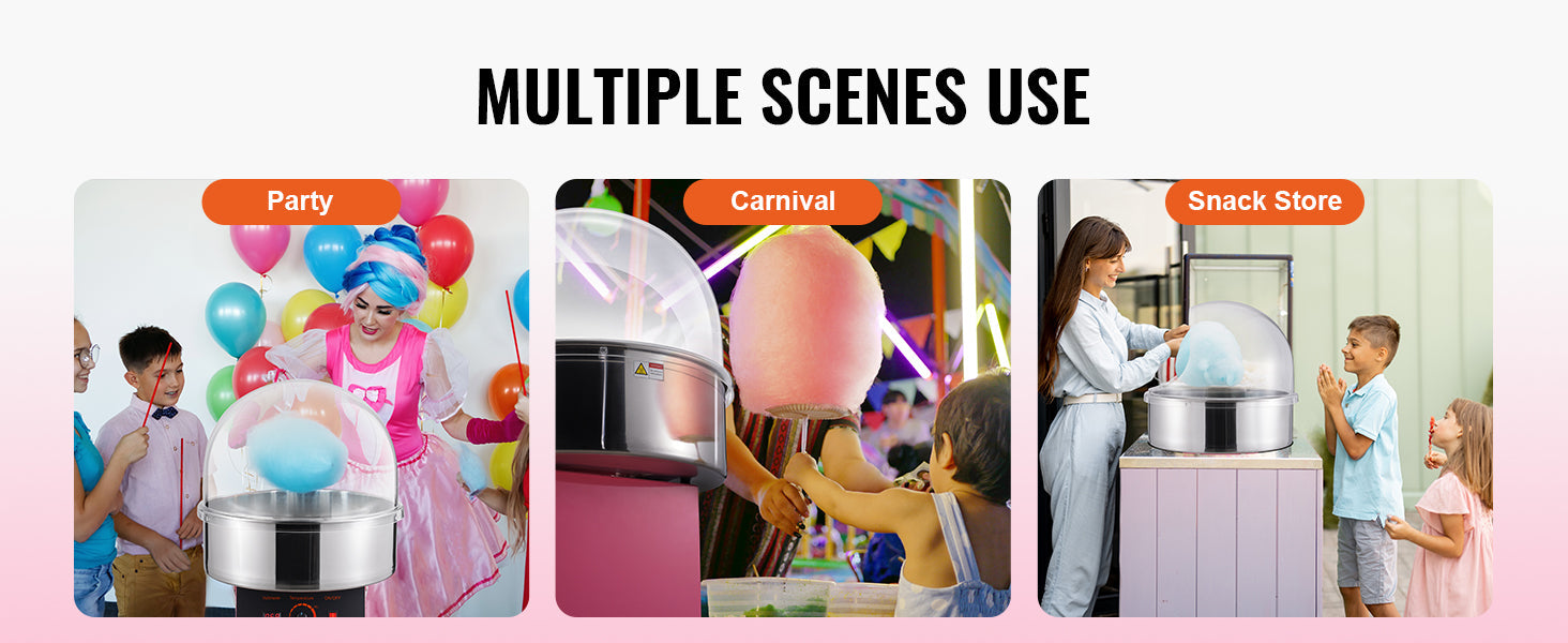 VEVOR Electric Cotton Candy Machine 1000W Candy Floss Maker Commercial Cotton Candy Machine Stainless Steel Bowl and Sugar Scoop