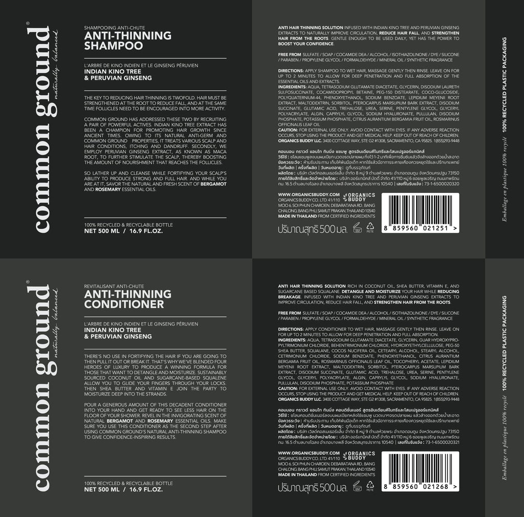 Common Ground Anti-Thinning Shampoo & Conditioner Set – Plant-Based, Bergamot & Rosemary, DHT Support