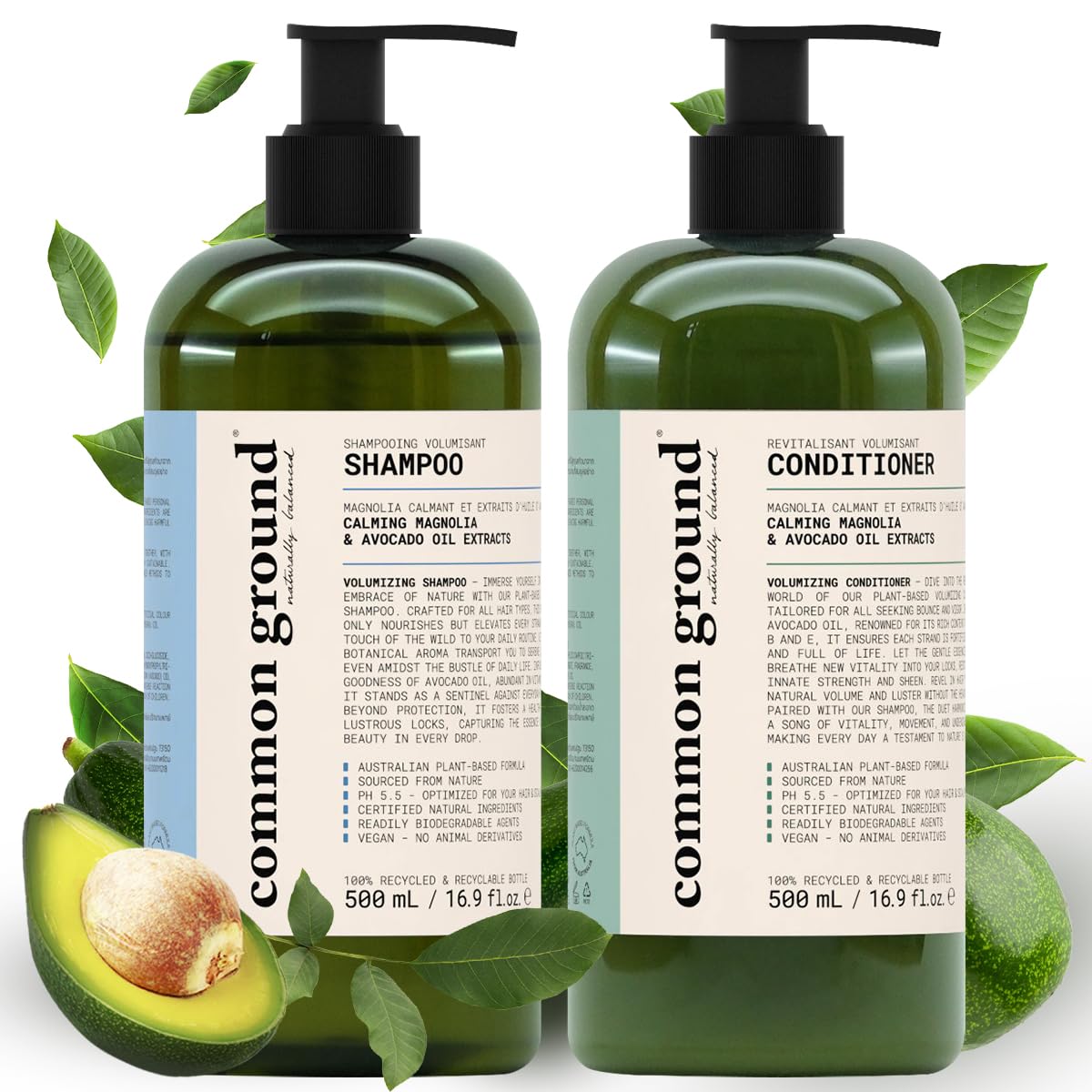 Common Ground Volumizing Natural Shampoo & Conditioner Set – Vegan, Paraben-Free & Cruelty-Free