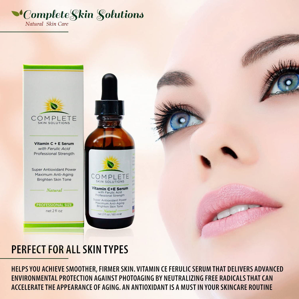 Complete Skin Solutions Natural Best Vitamin C Serum – 2 oz with Ferulic, Hyaluronic Acid, Vitamin C 15% – Made in USA