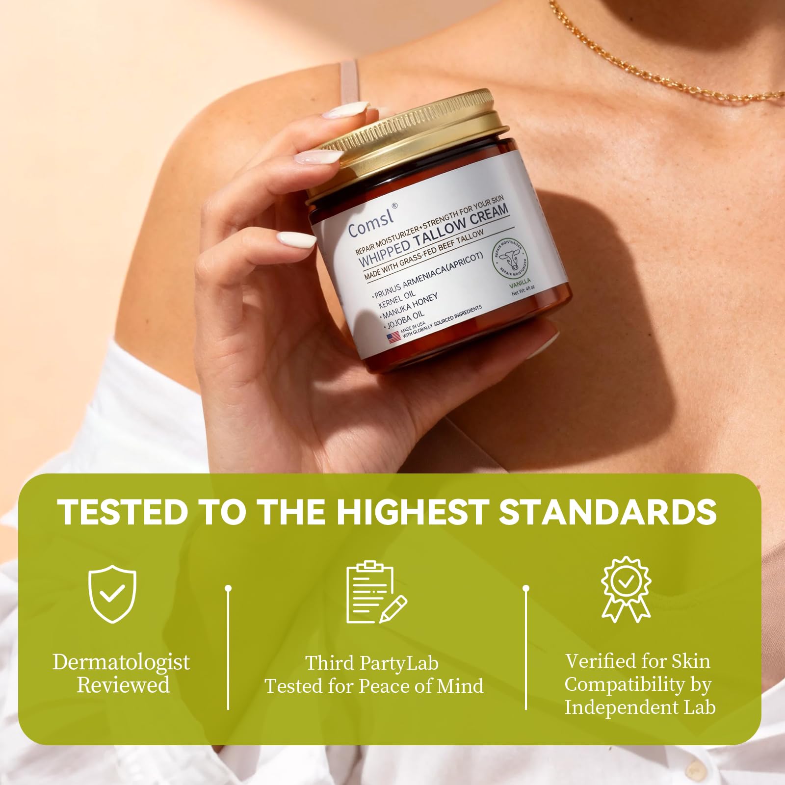 comsl Whipped Tallow Honey Cream – Unscented Moisturizer with Grass-Fed Beef Tallow & Raw Honey | US-Made in FL