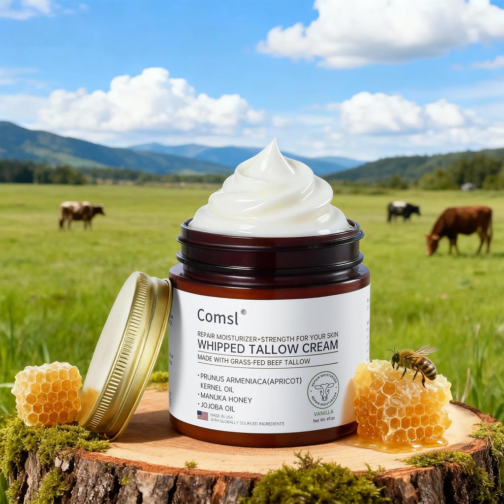 comsl Whipped Tallow Honey Cream – Unscented Moisturizer with Grass-Fed Beef Tallow & Raw Honey | US-Made in FL