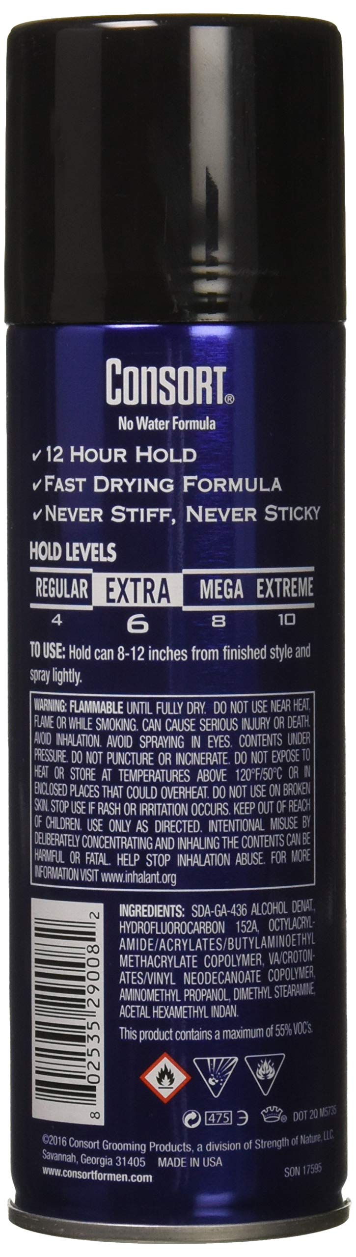 Consort For Men Hair Spray Unscented Extra Hold 8.30 oz (Pack of 3) - Fast-Drying, Water-Free