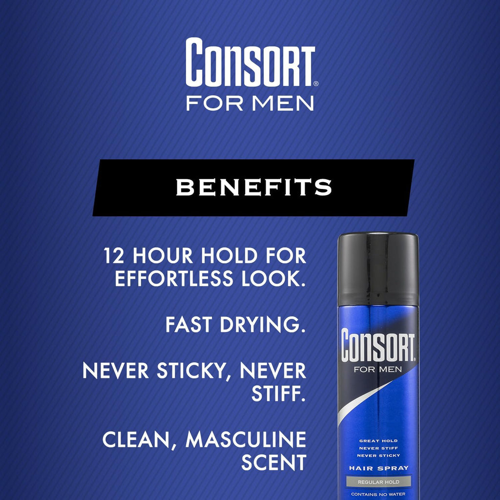 Consort Hair Spray Regular Hold Aerosol, 8.3 oz (235 ml) per can, Pack of 6