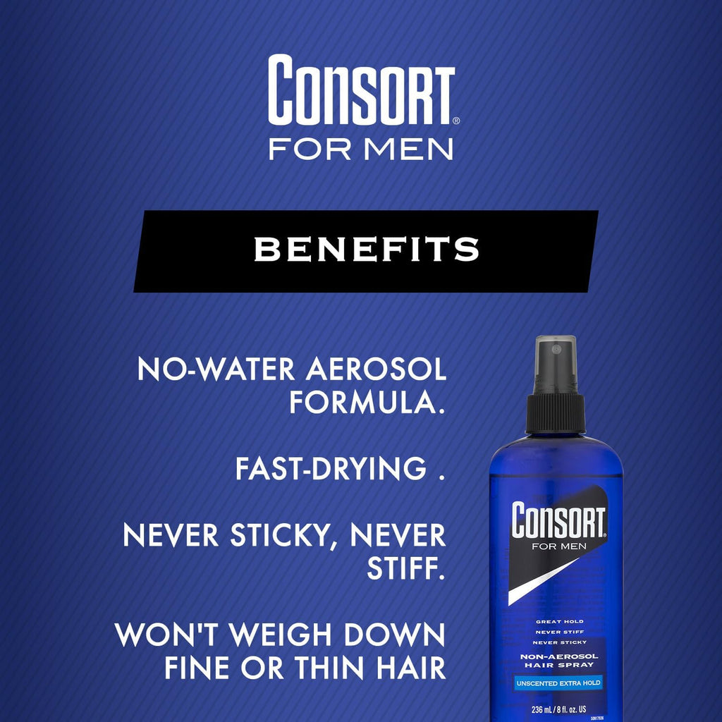 Consort Hair Spray 8 Oz Unscented X-Hold Pump – Non-Aero (Pack of 2)