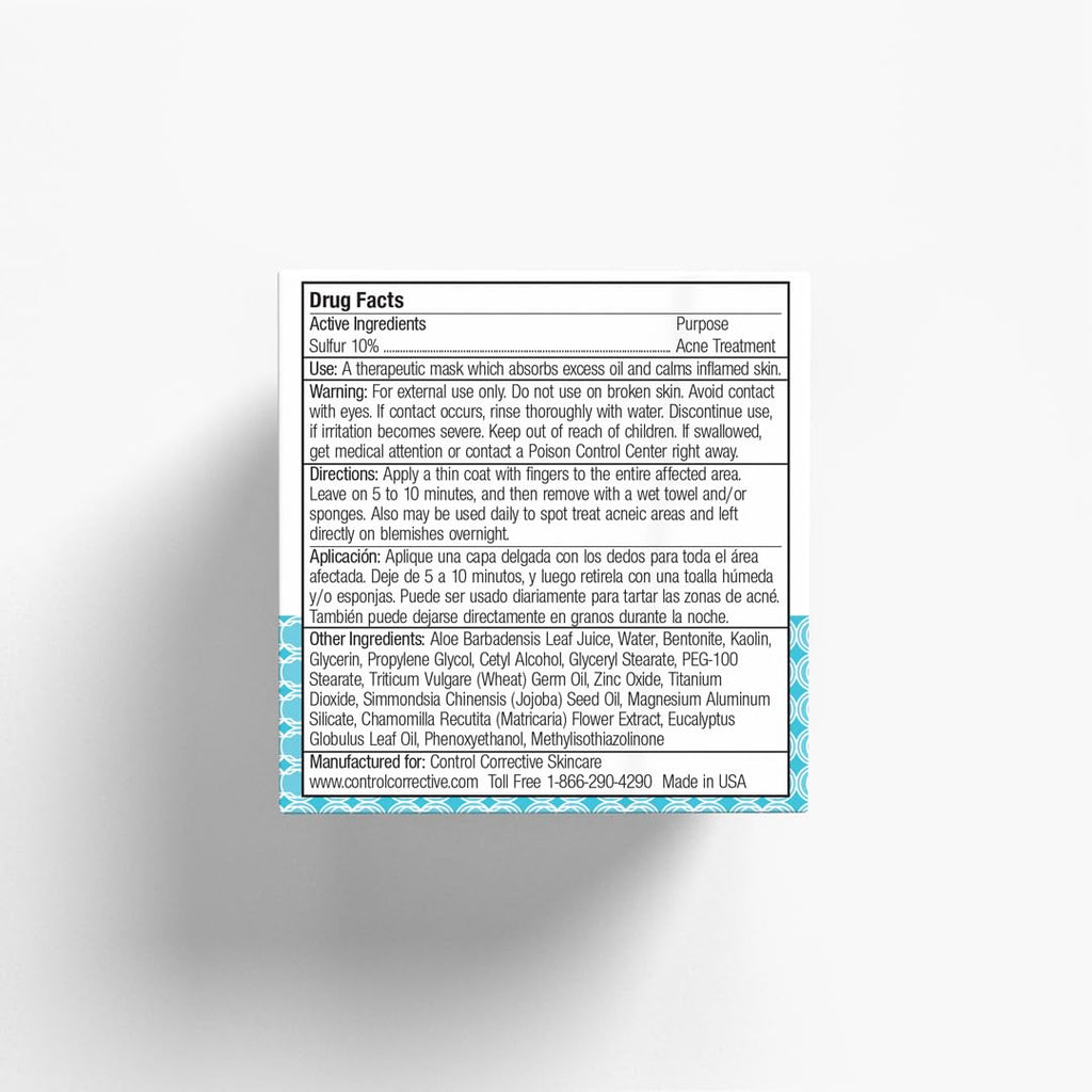 CONTROL CORRECTIVE Sulfur Calming Mask – 10% Sulfur with Aloe & Clay, Oil Control, Soothing Care, 2 oz