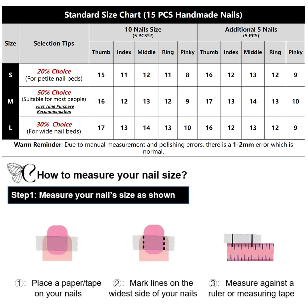 COOLYOUNG Handmade Short Almond Press On Nails – 15 PCS, 3 Sizes, French Tip with Rhinestones