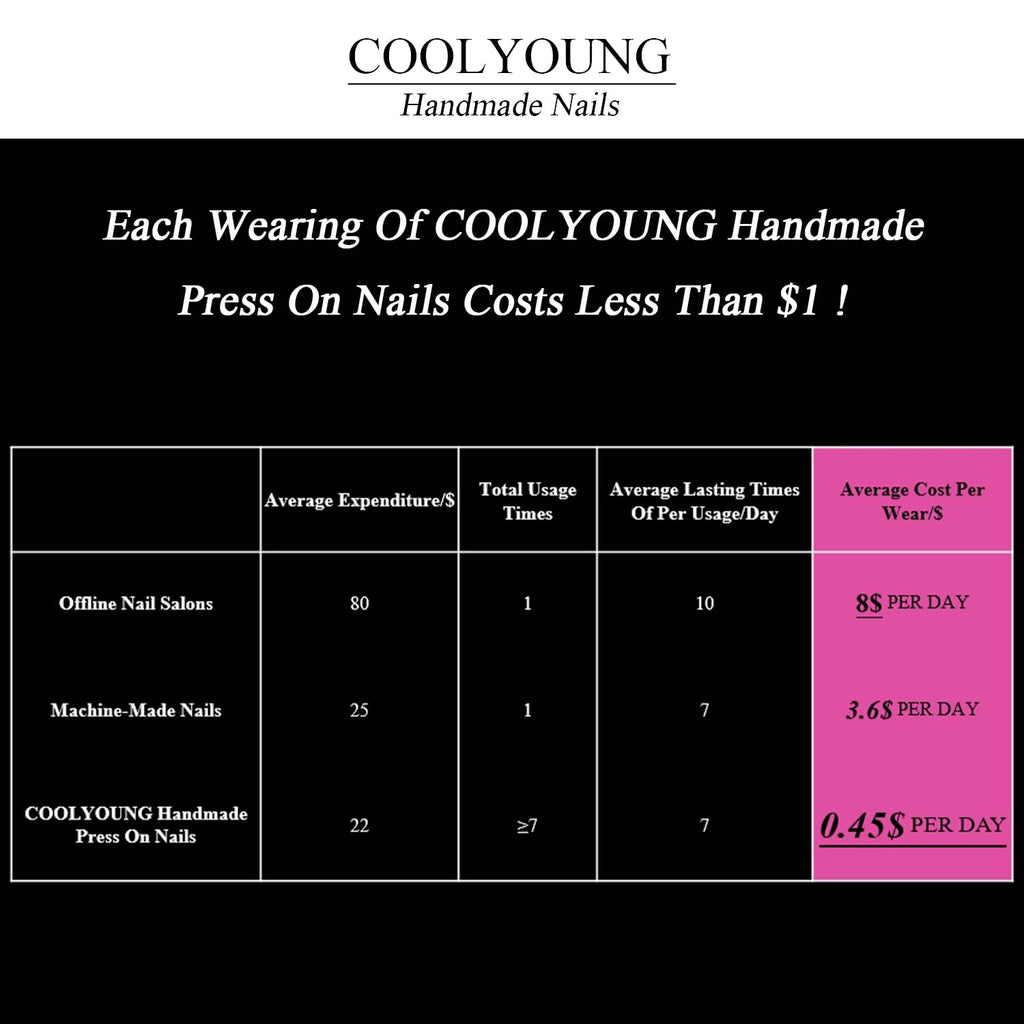 COOLYOUNG Handmade Pink Short Press On Nails – 15 Pcs, Ballet Design, Quick 3-Minute Application