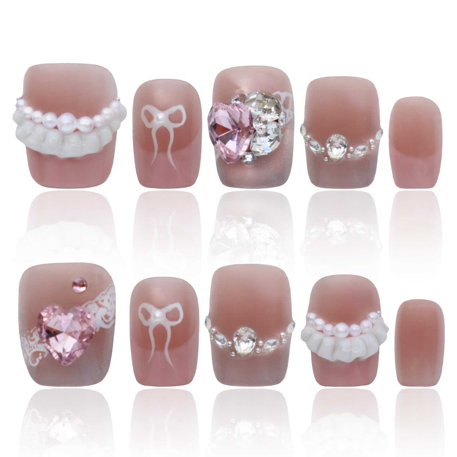 COOLYOUNG Handmade Pink Short Press On Nails – 15 Pcs, Ballet Design, Quick 3-Minute Application