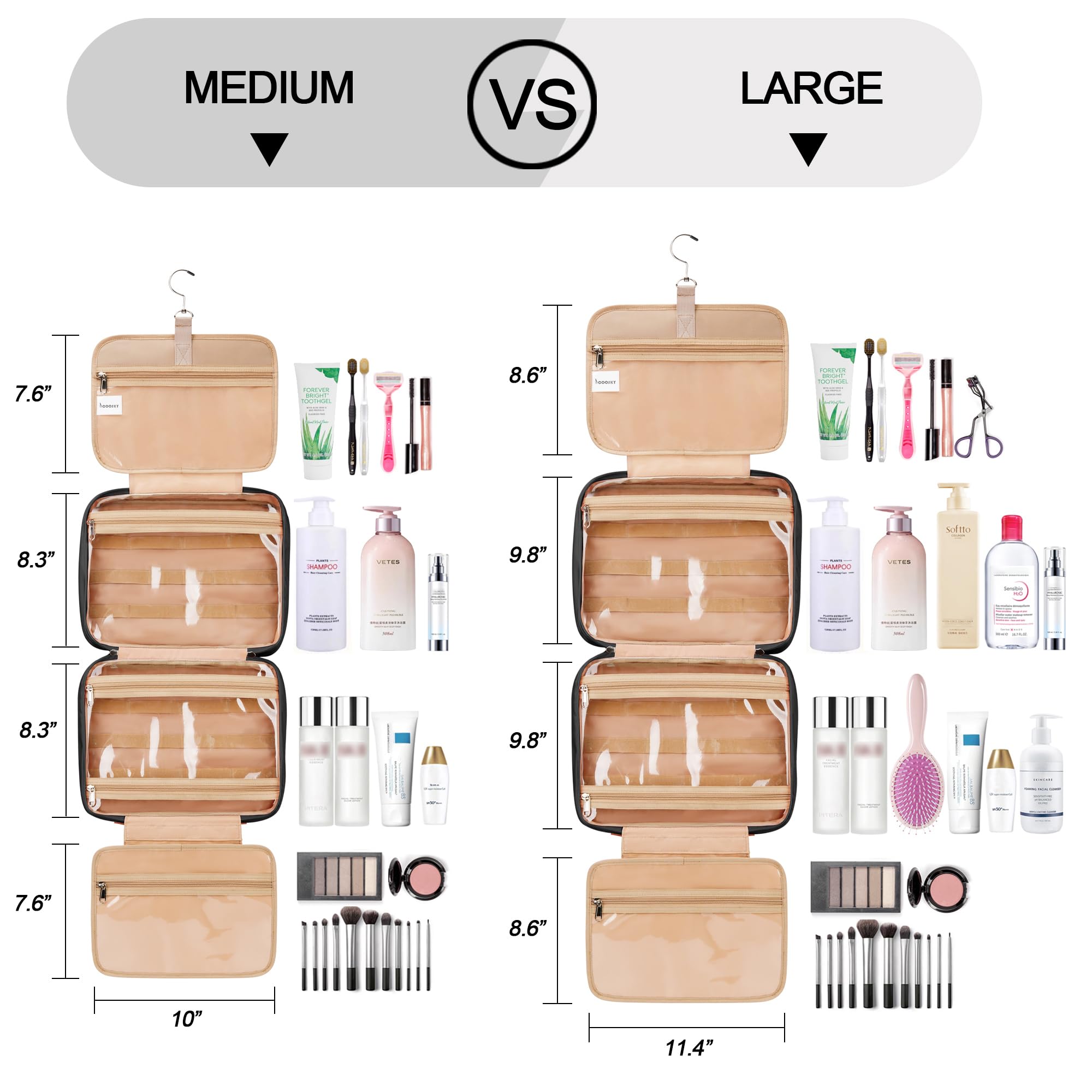 COOSKY Travel Hanging Toiletry Bag with Jewelry Organizer – Medium Waterproof Dopp Kit