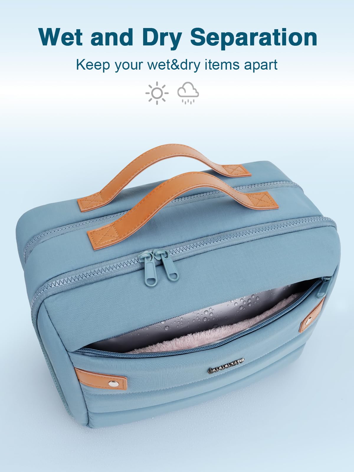 COOSKY Women's Hanging Toiletry Bag — Waterproof Travel Organizer with Jewelry Storage, Large Capacity, Blue