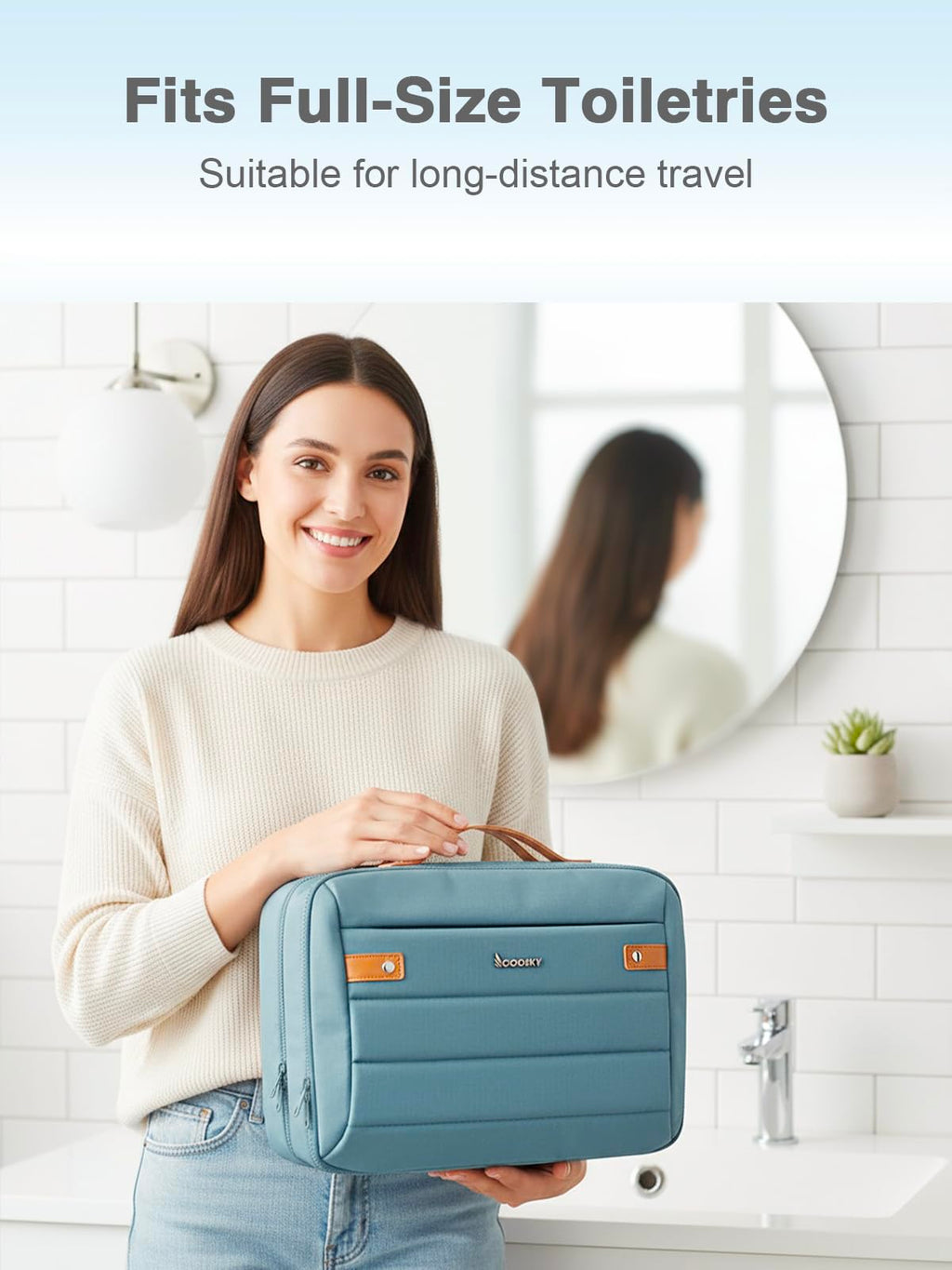 COOSKY Women's Hanging Toiletry Bag — Waterproof Travel Organizer with Jewelry Storage, Large Capacity, Blue