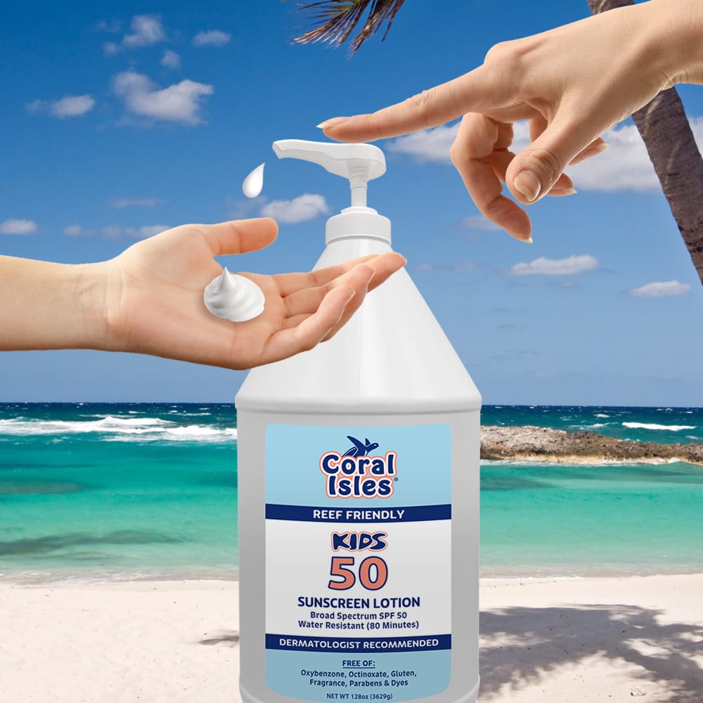 Coral Isles SPF 50 Kids Lotion by Rocky Mountain Sunscreen | Reef-Safe, Broad Spectrum UVA/UVB | Water Resistant 80 Min | 128 oz
