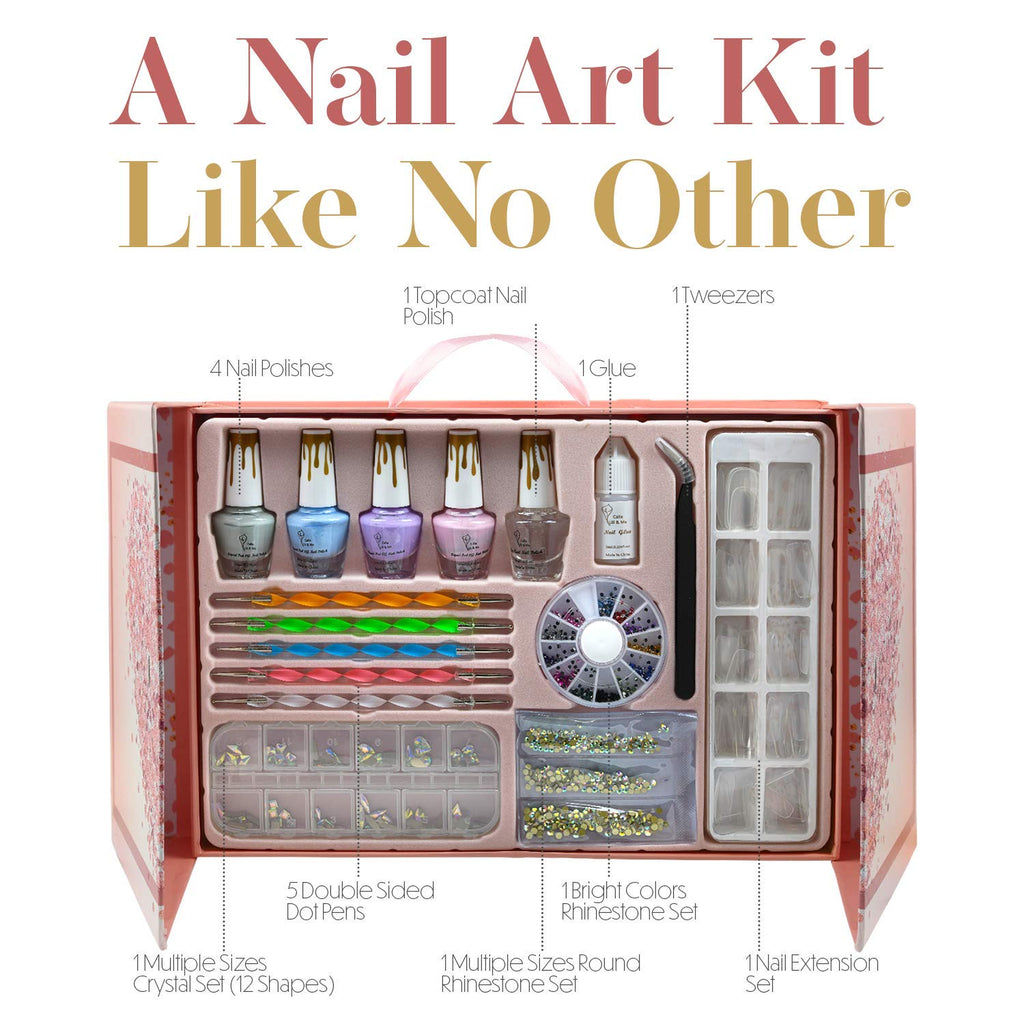 CoralBeau Nail Art Kit for Girls – Beginner Set with Rhinestones, Crystals & Tools