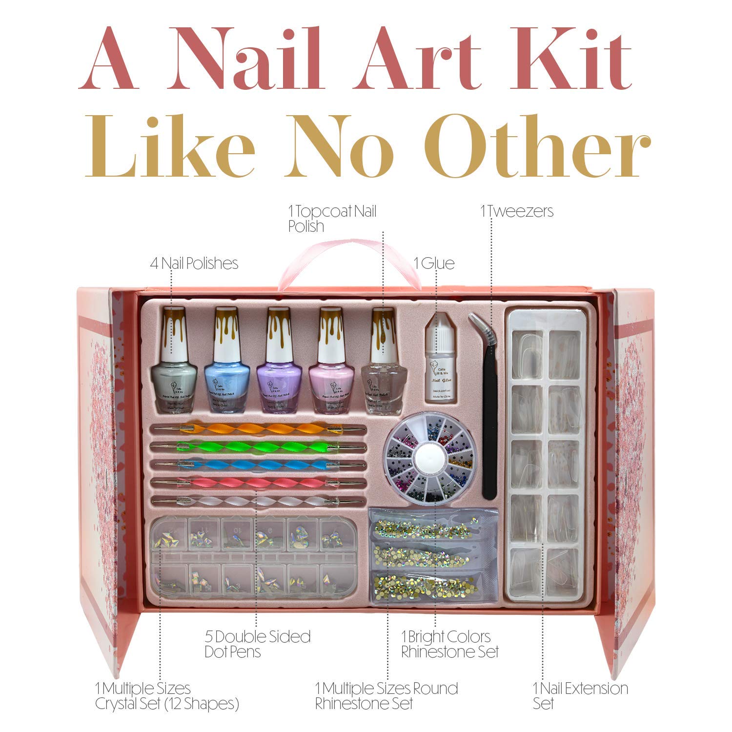 CoralBeau Nail Art Kit for Girls – Beginner Set with Rhinestones, Crystals & Tools