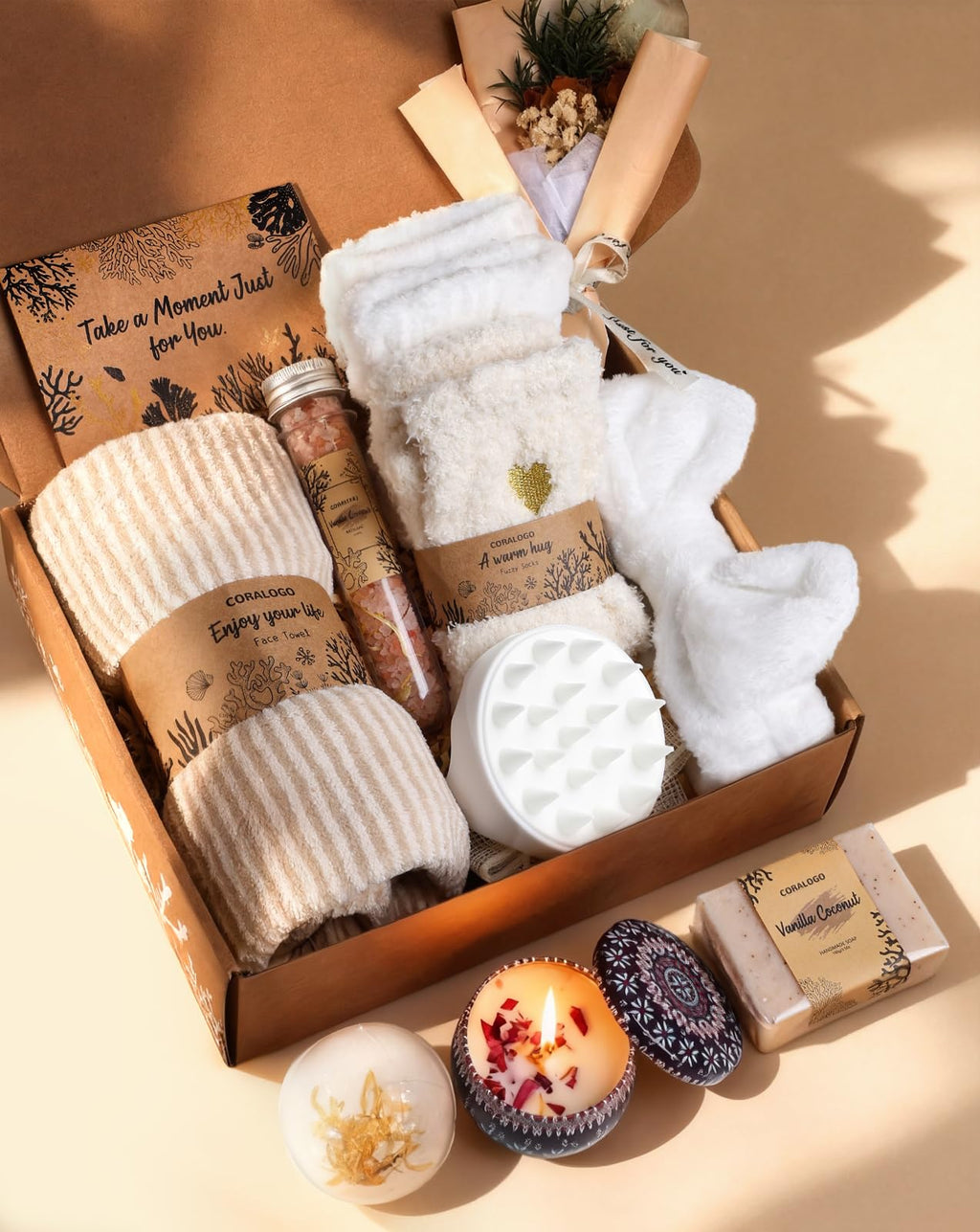 Coralogo Natural Spa Gift Baskets – 11-Piece Self-Care Gift Set for Women