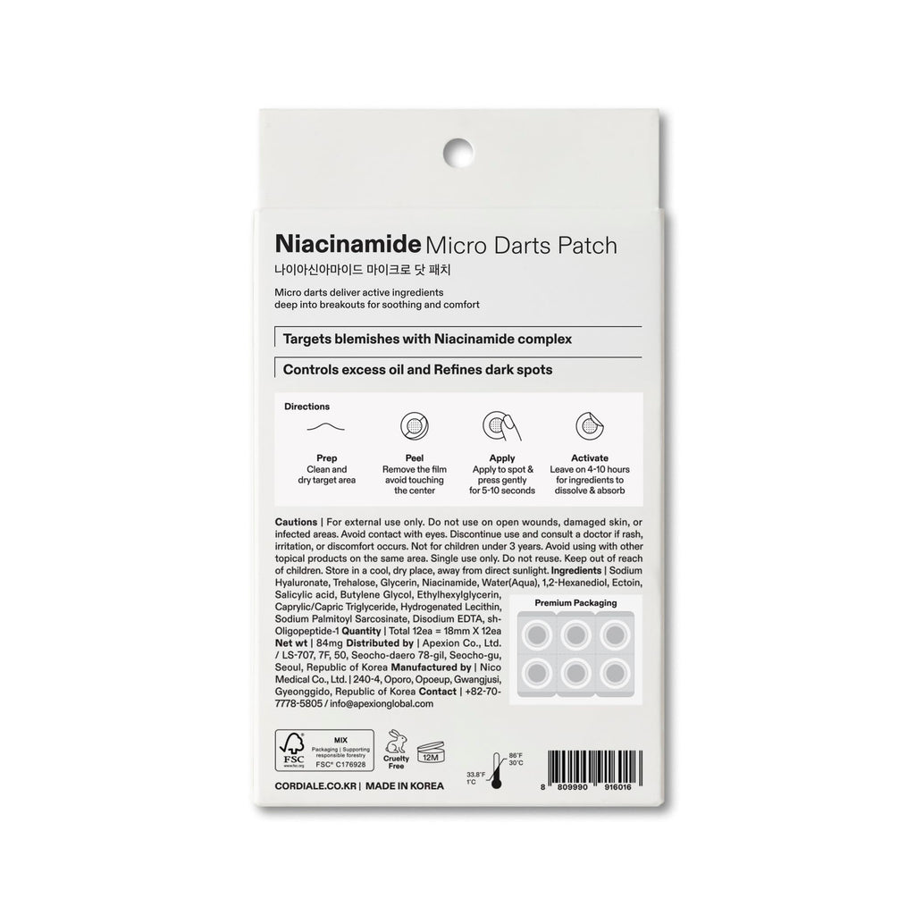 Cordiale Niacinamide Microdart Patches with Salicylic Acid & Peptide – Deep Blemish & Dark Spot Care (12 Count)