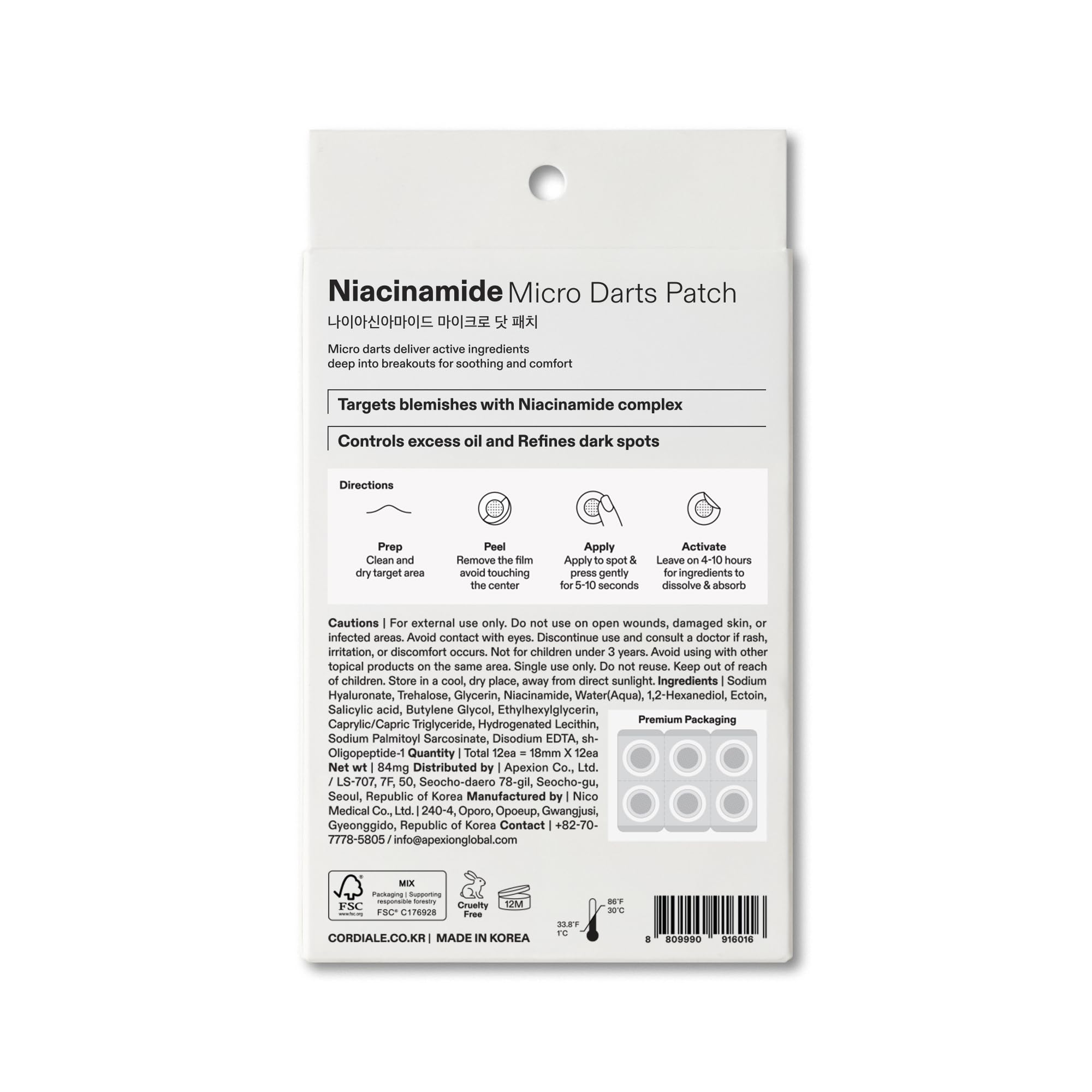 Cordiale Niacinamide Microdart Patches with Salicylic Acid & Peptide – Deep Blemish & Dark Spot Care (12 Count)