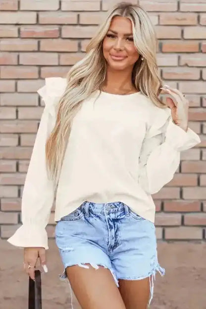 Corduroy Ruffle Blouse Women UK | Casual Elegant