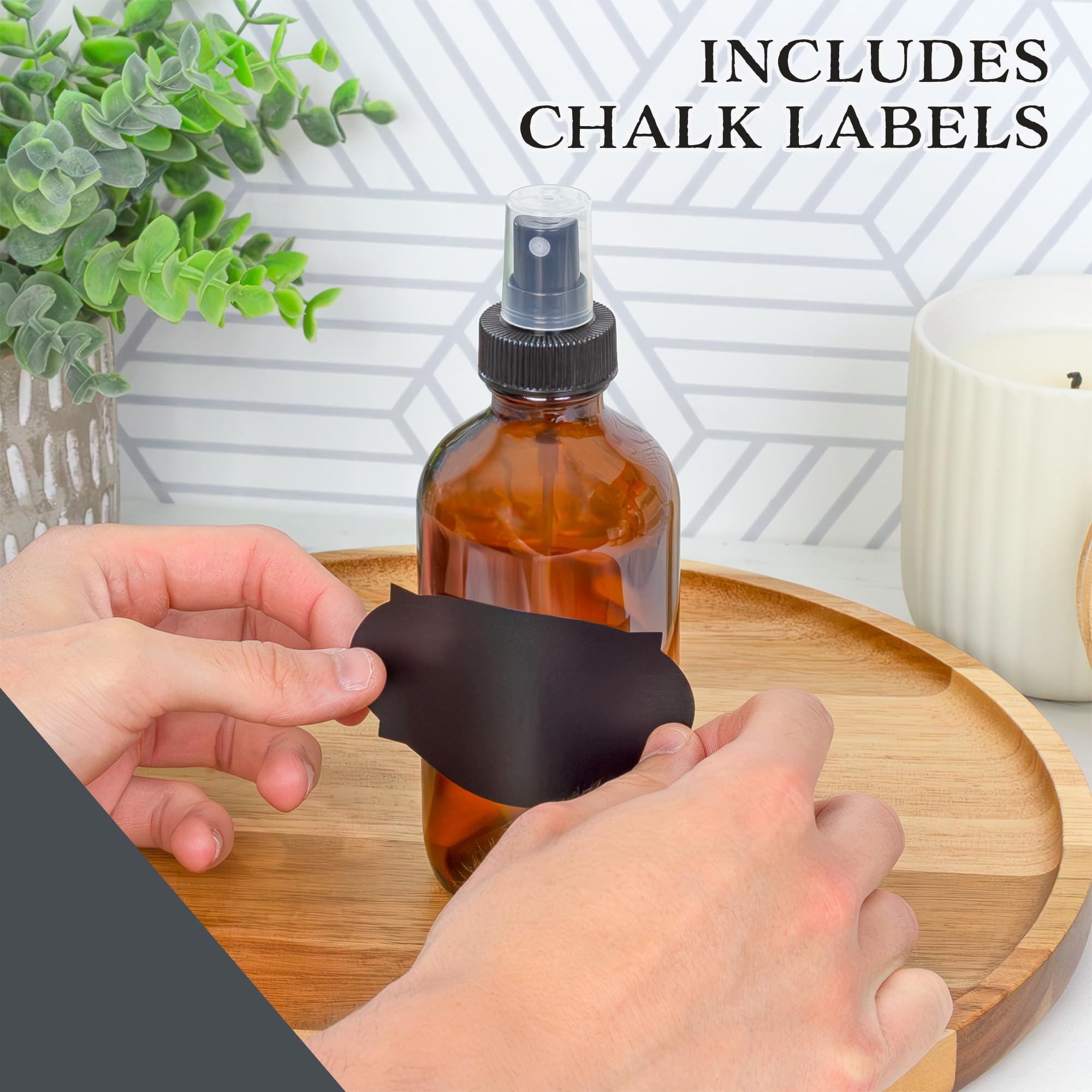 Cornucopia Brands 8oz Amber Glass Fine Mist Spray Bottles (4-Pack) – Boston Round with Atomizers