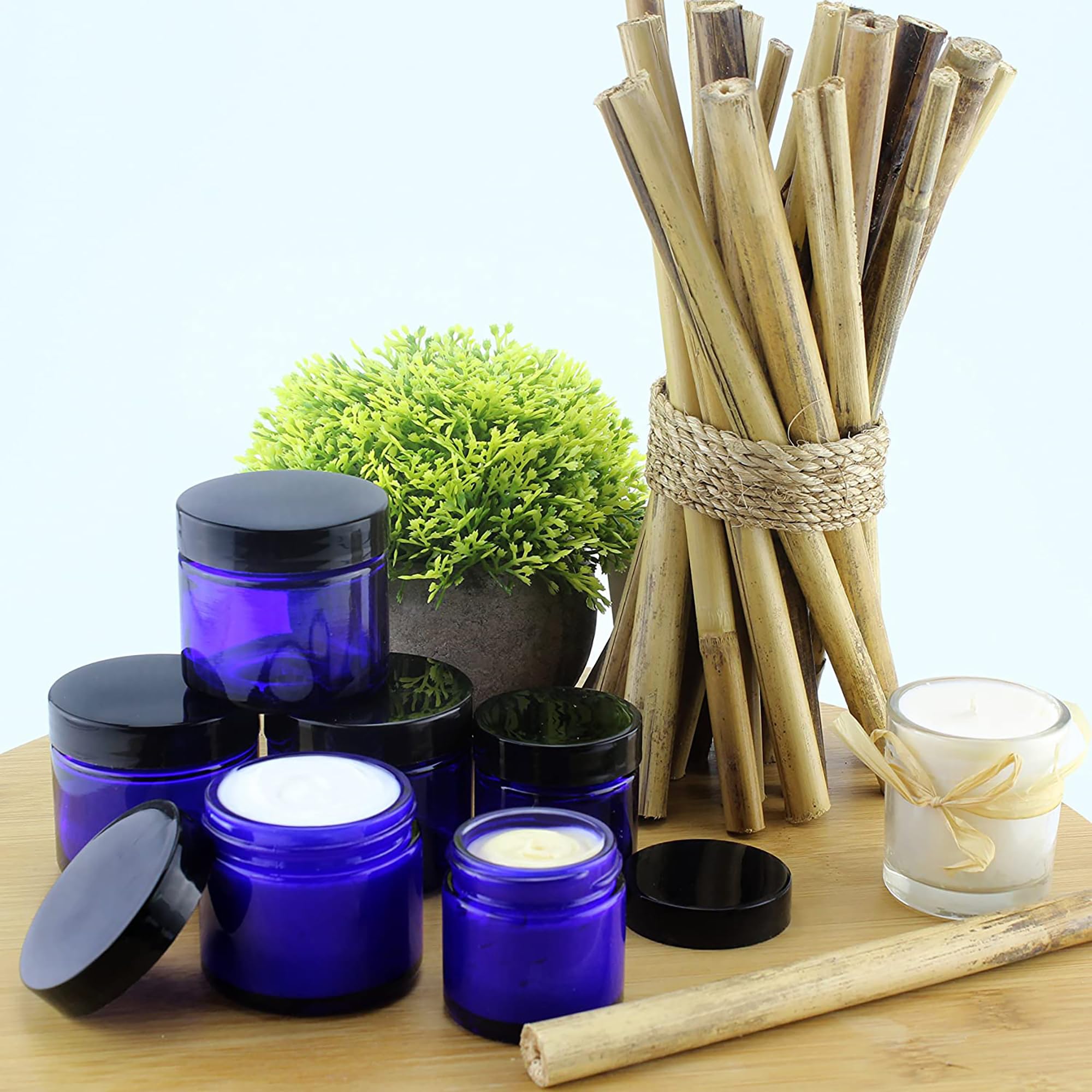 Cornucopia Brands Combination 12 Pack: Cobalt Blue Glass Cosmetic Jars with Lids (1oz & 2oz)