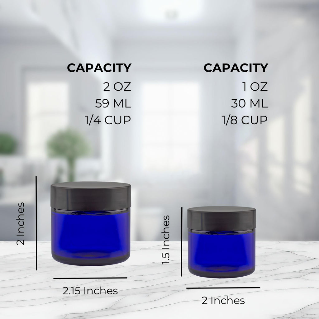 Cornucopia Brands Combination 12 Pack: Cobalt Blue Glass Cosmetic Jars with Lids (1oz & 2oz)