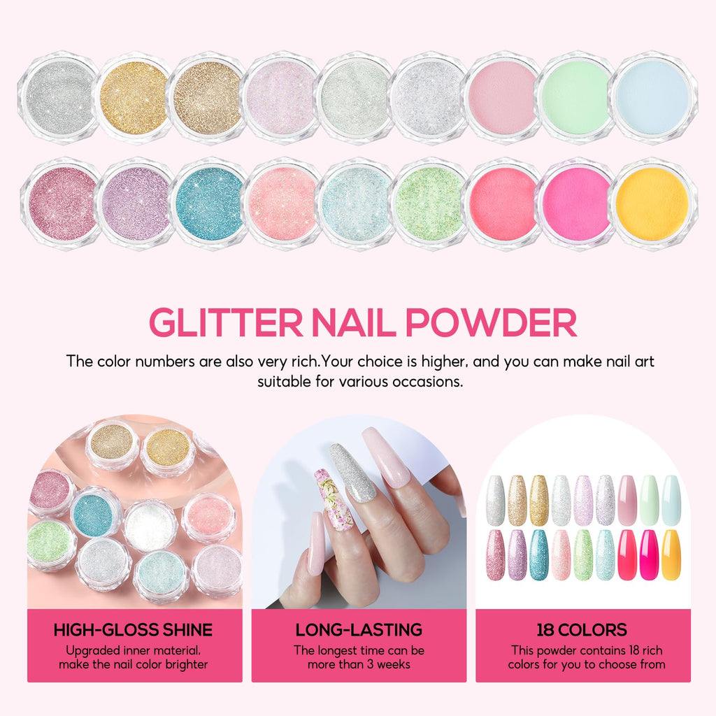 COSCELIA Acrylic Nail Kit for Beginners – All-in-One Professional Manicure Set with Powder, Glitter & Rhinestones