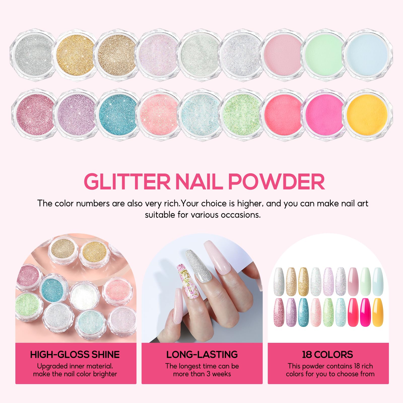 COSCELIA Acrylic Nail Kit for Beginners – All-in-One Professional Manicure Set with Powder, Glitter & Rhinestones