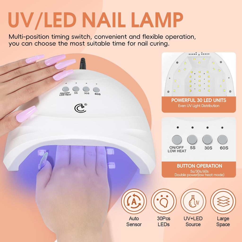 COSCELIA 66Pcs Gel Nail Polish Kit with UV Light & Drill – 35 Colors for DIY Manicures