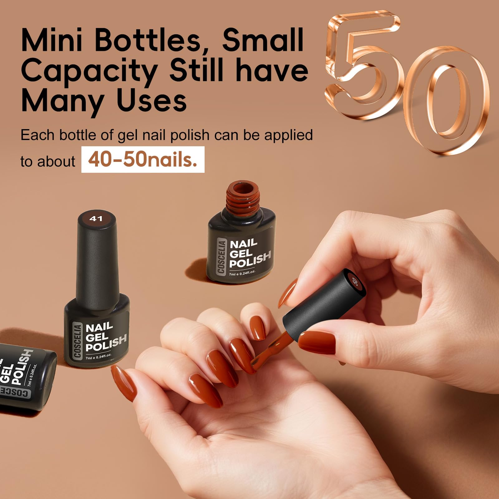 COSCELIA 25 PCS Nude Brown Gel Nail Polish Set – 20 Colors + 5 Top & Base Coats, DIY Manicure Starter Kit