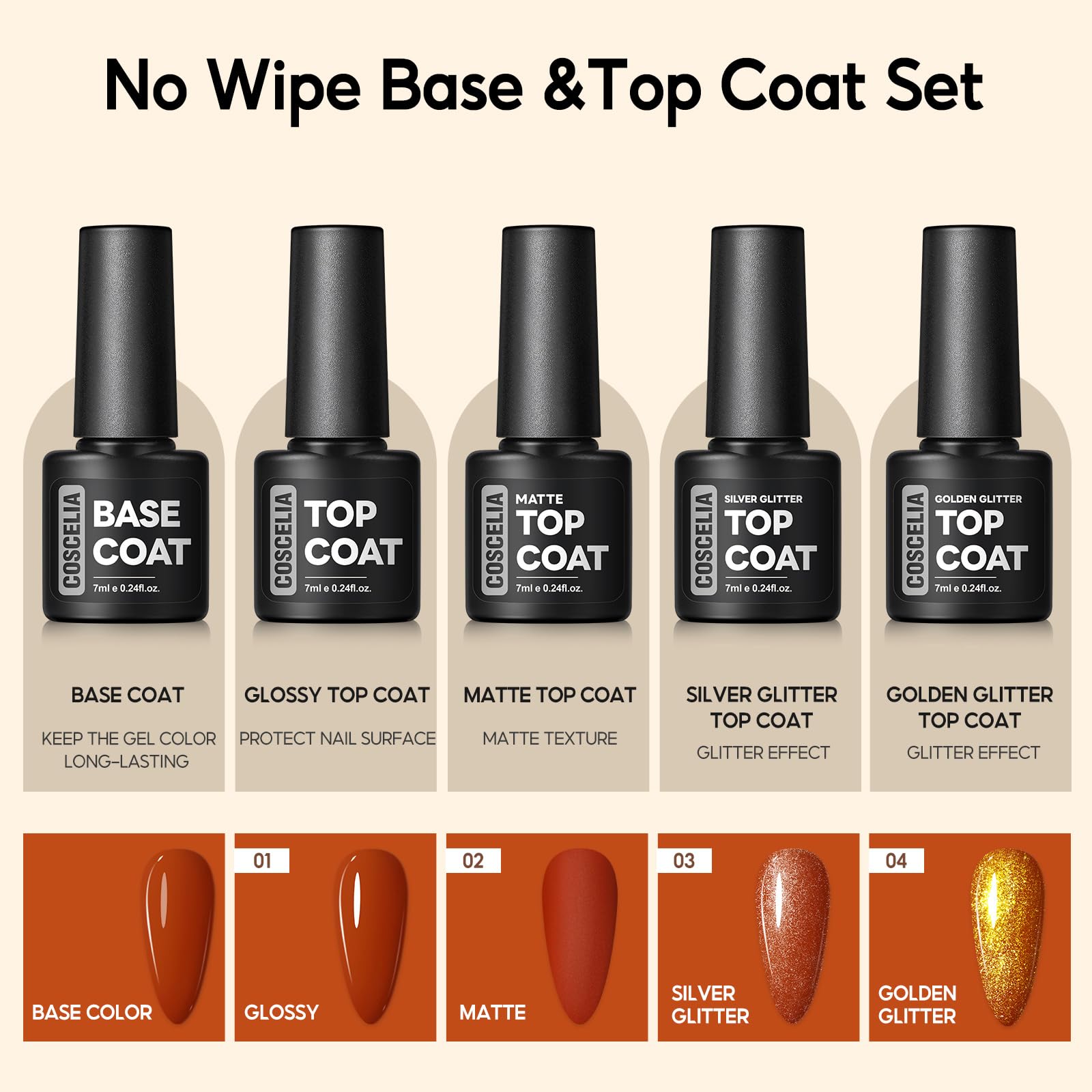 COSCELIA 25 PCS Nude Brown Gel Nail Polish Set – 20 Colors + 5 Top & Base Coats, DIY Manicure Starter Kit