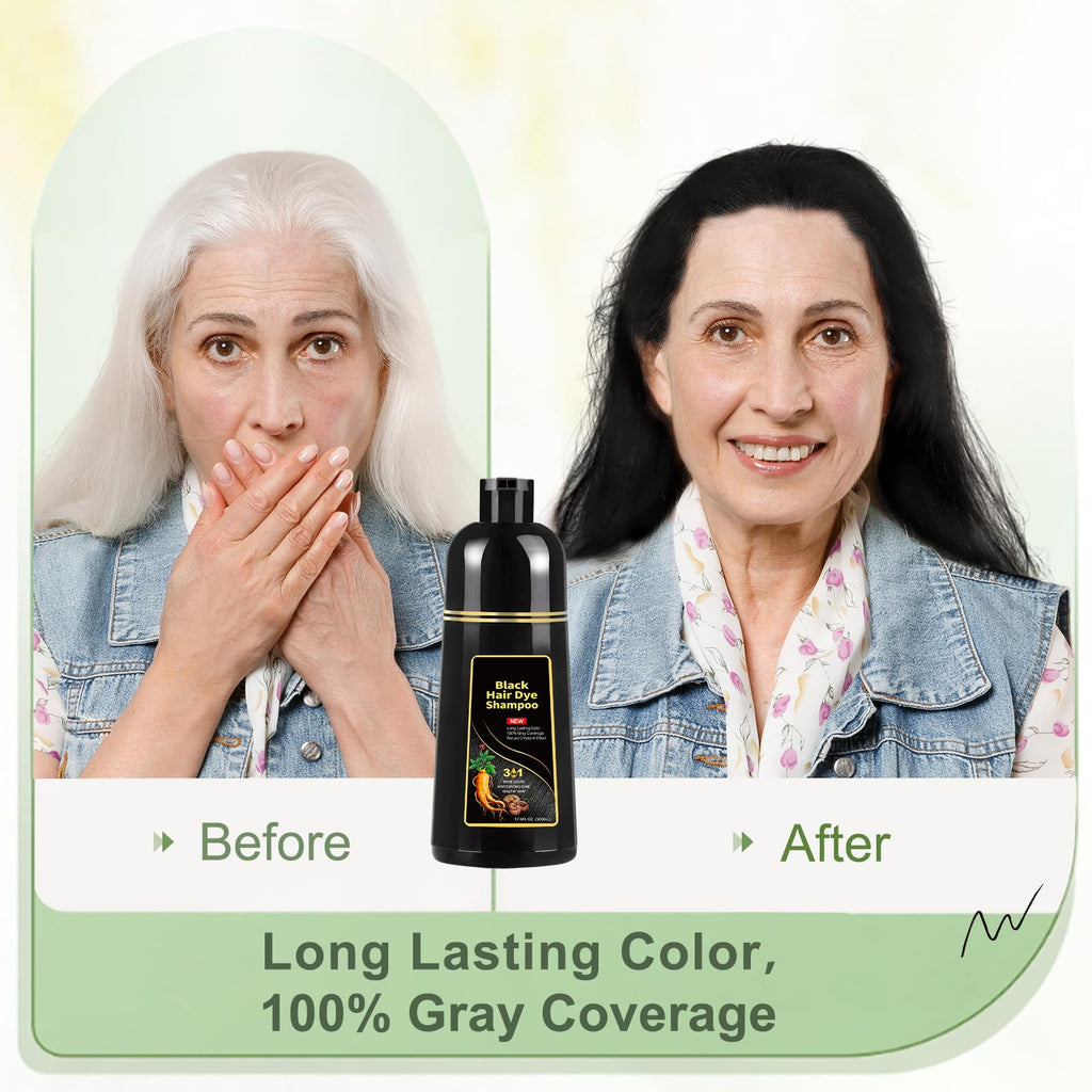 COSKOA Black Hair Dye Shampoo 3 in 1 – 100% Gray Coverage, Easy At-Home Color, 17.6 Fl Oz