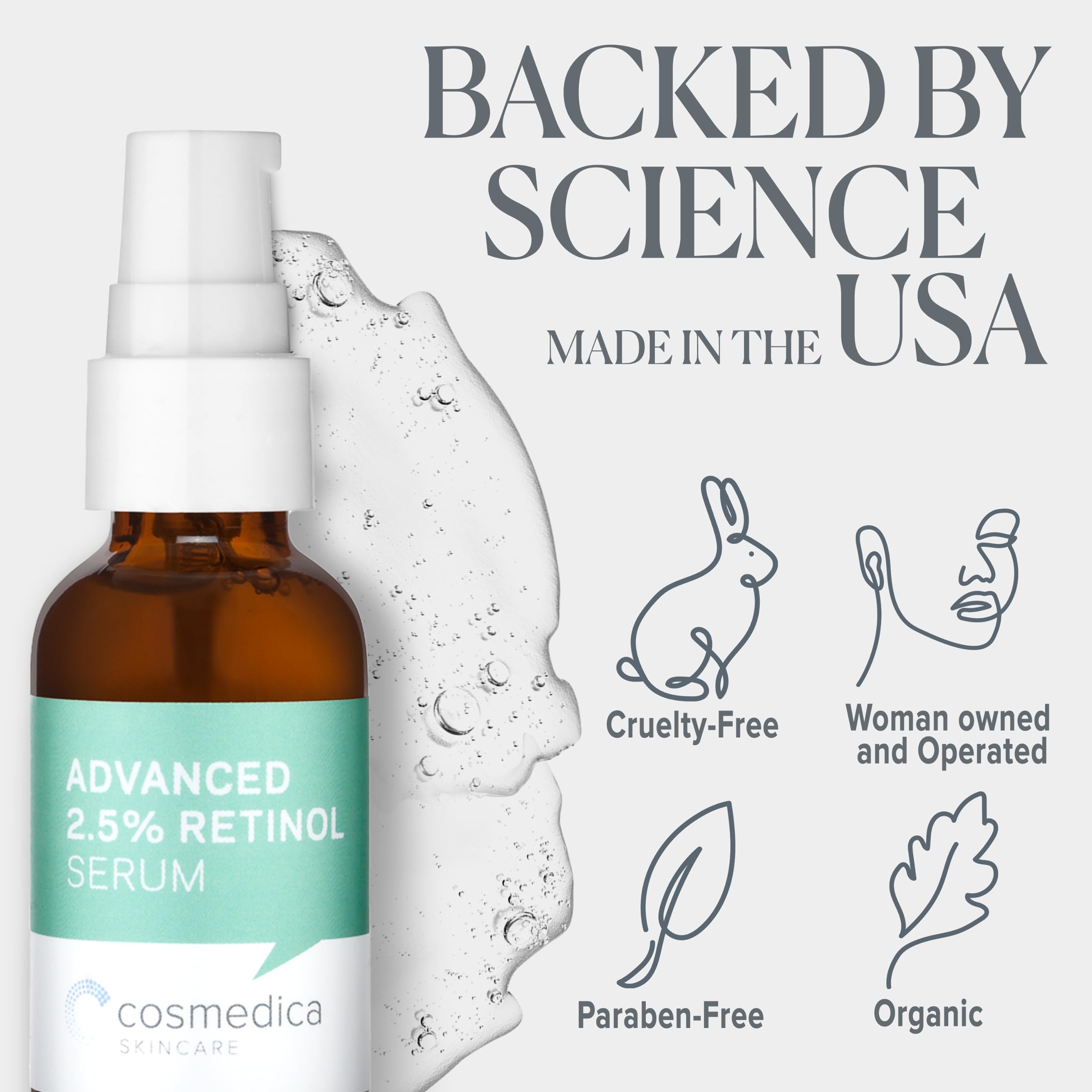 Cosmedica Skincare Advanced 2.5% Retinol Serum – Green Tea, Hyaluronic Acid & Vitamin E, 1oz