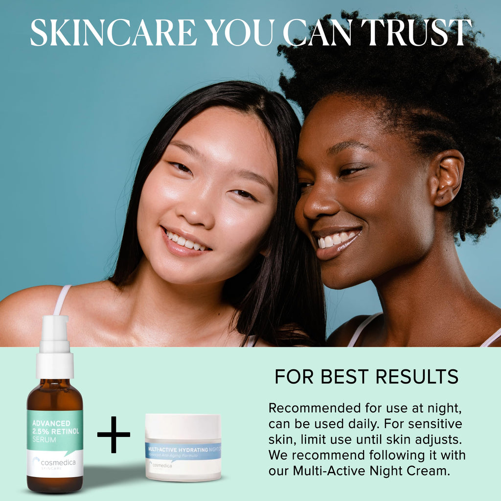 Cosmedica Skincare Advanced 2.5% Retinol Serum – Green Tea, Hyaluronic Acid & Vitamin E, 1oz