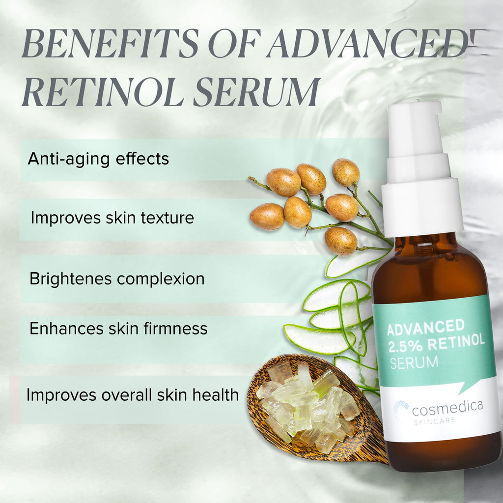 Cosmedica Skincare Advanced 2.5% Retinol Serum – Green Tea, Hyaluronic Acid & Vitamin E, 1oz
