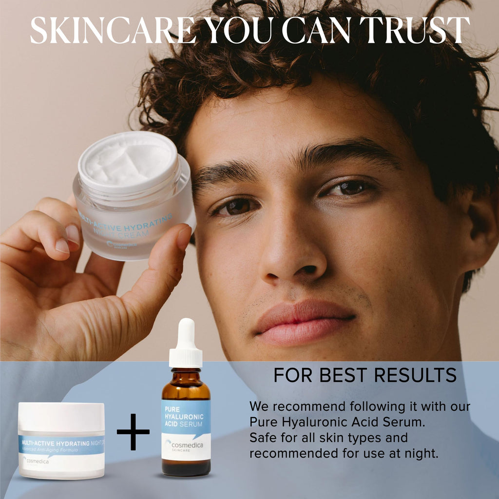Cosmedica Skincare Multi-Active Hydrating Night Cream - Overnight Moisturizer with Hyaluronic Acid, Organic Shea, Glycolic Acid & Vitamin E 2 oz