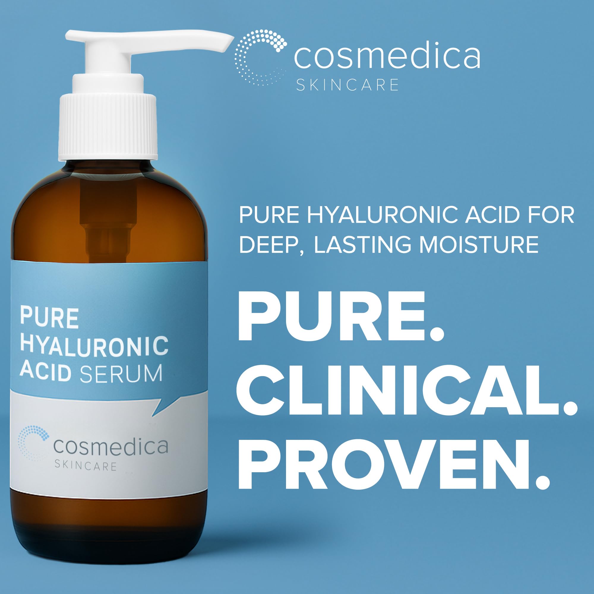 Cosmedica Skincare Hyaluronic Acid Serum – 100% Pure Hydration for Face, Non-Greasy, Paraben-Free, 8 oz